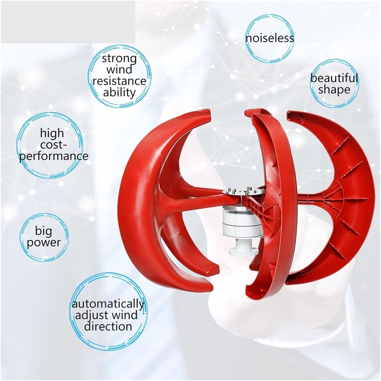 Wind Turbine Generator Kit, Wind Power Turbines Generator 8000W 12/24/48V 5 Blades generator Lantern wind turbines Vertical Axis For Streetlight Controller for Hybrid Solar Wind System(Red,WITH CONTRO