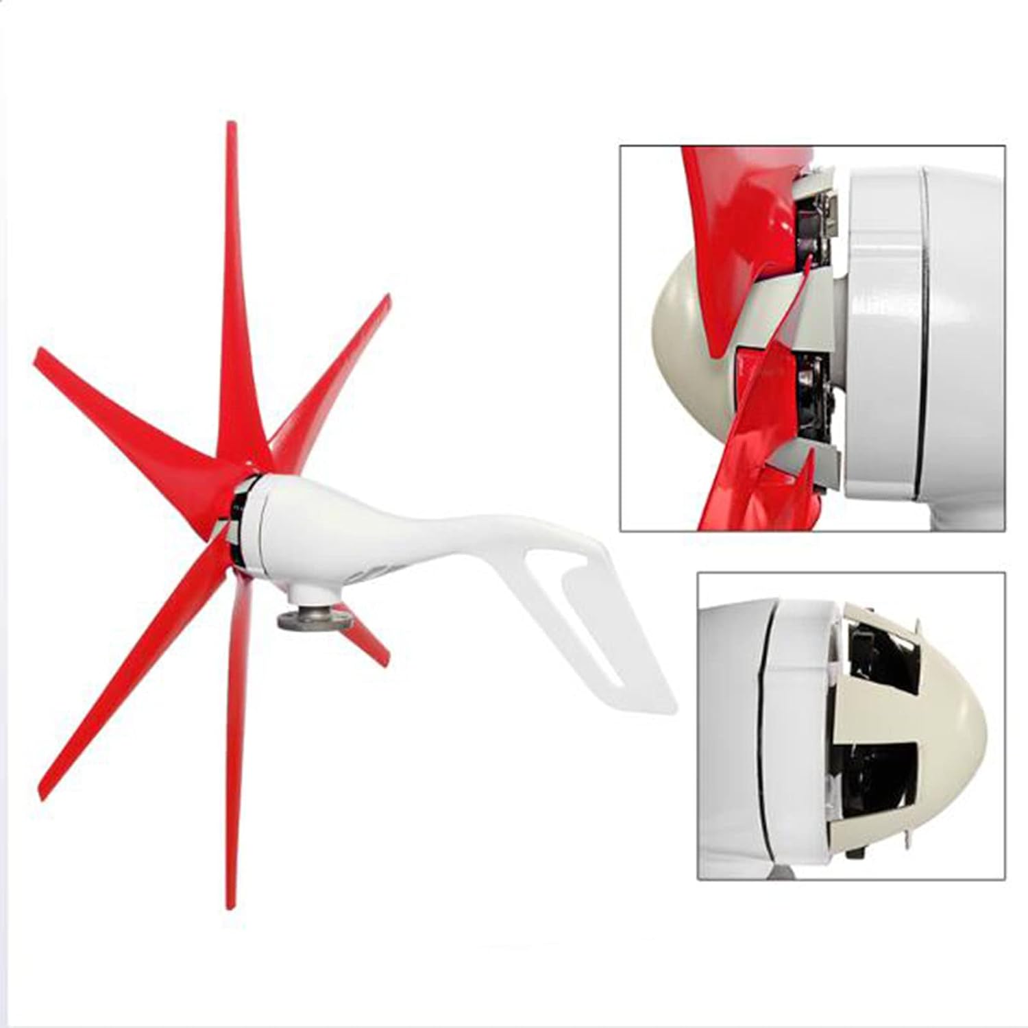 3000W Vertical 6 Blades Horizontal Wind Turbine Kit, with Controller, 12V 24V 48V Low-Noise Windmill Generator, Wind Power Generator for Marine, Home(Red)