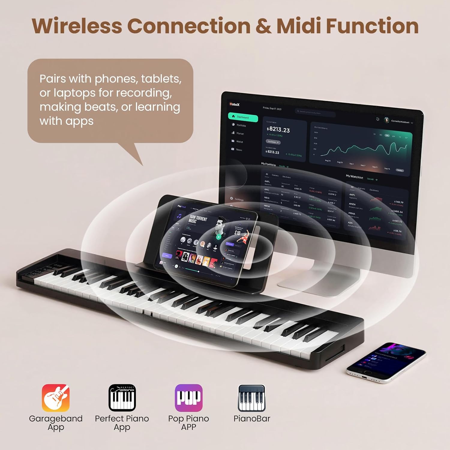 HONEY JOY 61 Key Keyboard Piano, Folding Digital Music Keyboard w/MIDI, Sustain Pedal, 128 Tones, 128 Rhythms, Microphone, Carrying Case, Music Stand, Portable Electric Piano for Beginners, Black