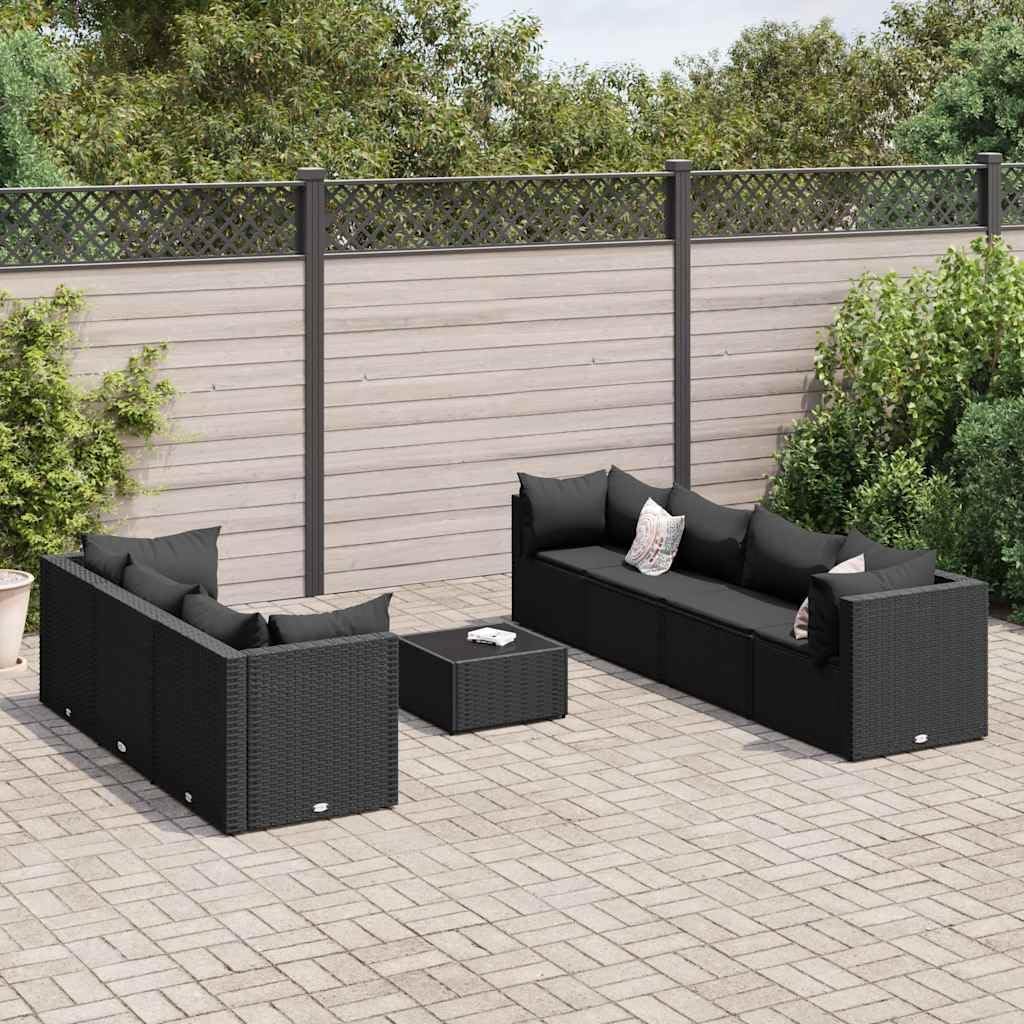 Patio Lounge Set, 7-Piece Black Poly Rattan Outdoor Furniture, Modular Sectional Sofa with Cushions for Garden, Terrace