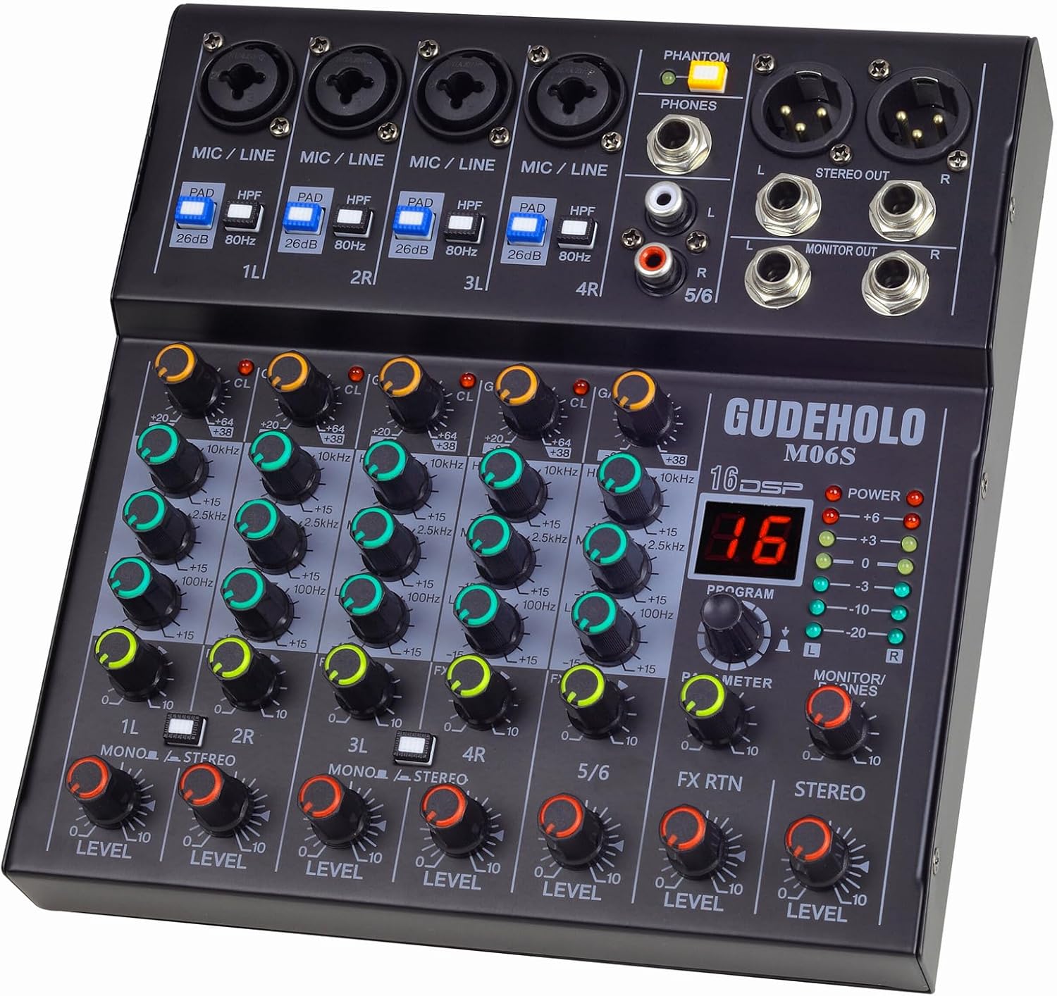 6-Channel Professional DJ Audio Mixer, DJ Controller Sound Mixer DSP 16 Preset Effects, Ideal for Home Party