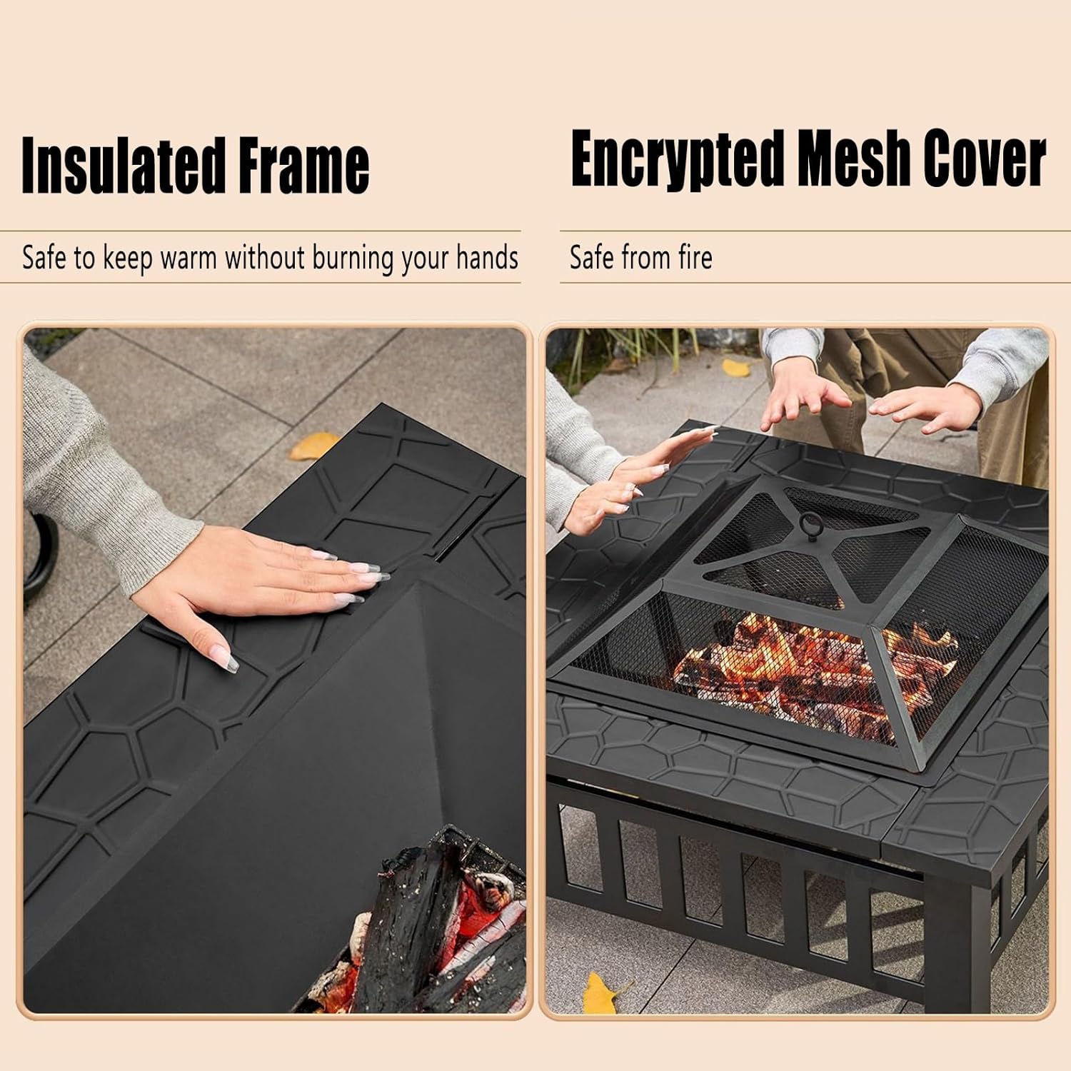 TemkIN Patio Big Fire Pit Table, Heavy Duty Metal Fire Pits with Fire Poker and Spark Screen Lid, Wood Burning Fire Table for Backyard Patio Garden Picnic Camping Bonfire, Black