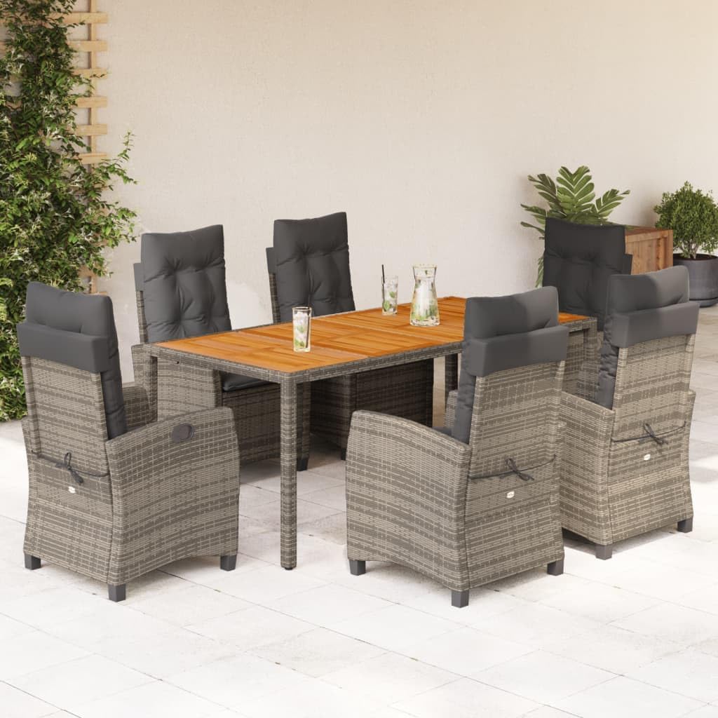 Furniture Sets 7 Piece Patio Dining Set with Cushions Gray Poly Rattan,HighQuality Outdoor Dining Set for Al Fresco Gatherings and Relaxation Garden Conversation Sets