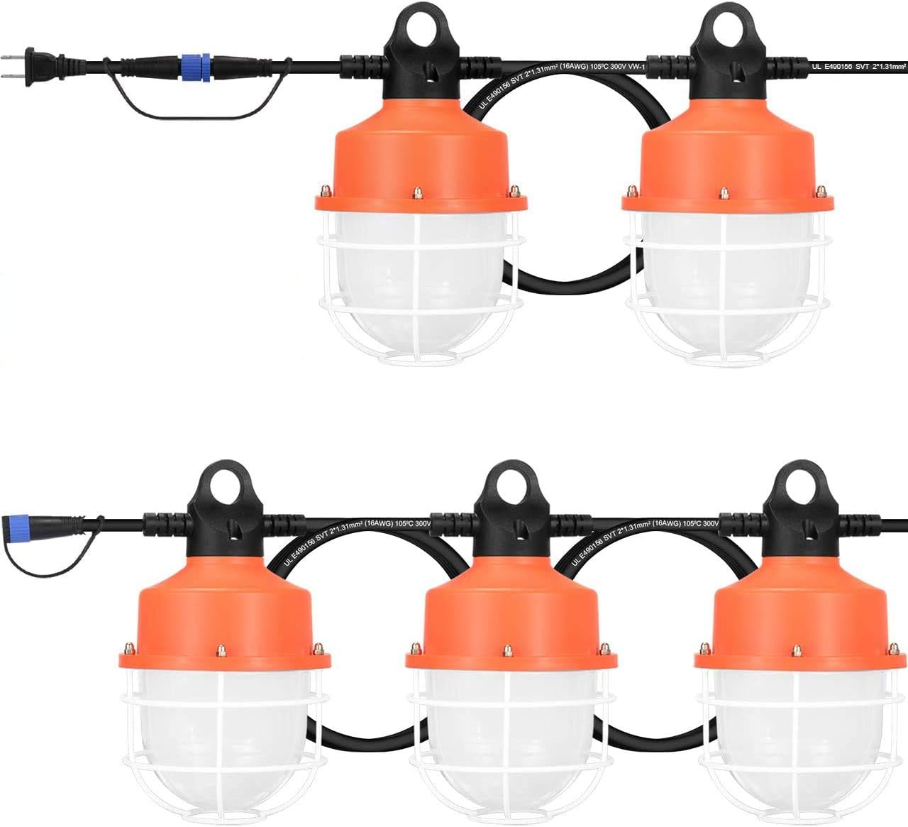 dephen 100W LED Construction String Lights, 50ft Linkable Worklight, 14000Lm Portable Outdoor Lamps, Plug in Temporary Lighting for Job Site, Workshop, Garage, Warehouse UL-Listed