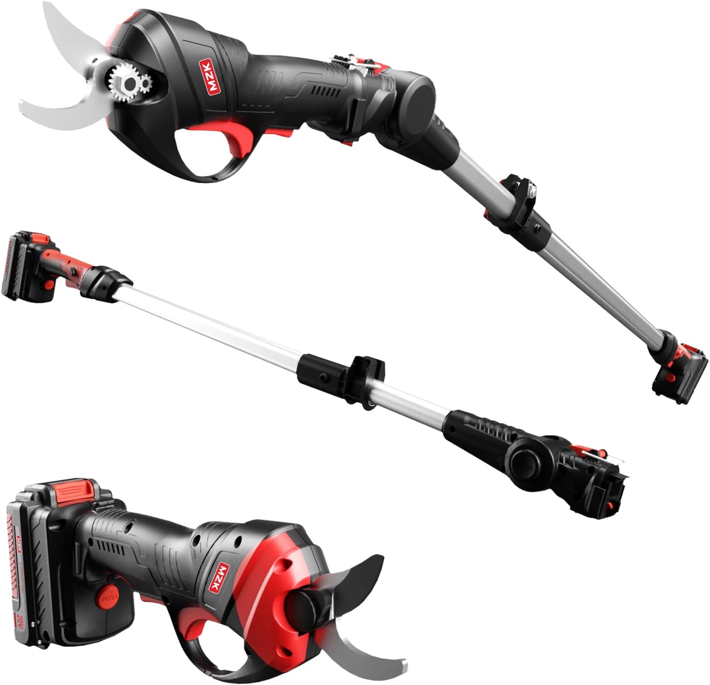 MZK 2-IN-1 Cordless Electric Pole Pruning Shears，20V Battery Powered Cordless Pruner, 1.2