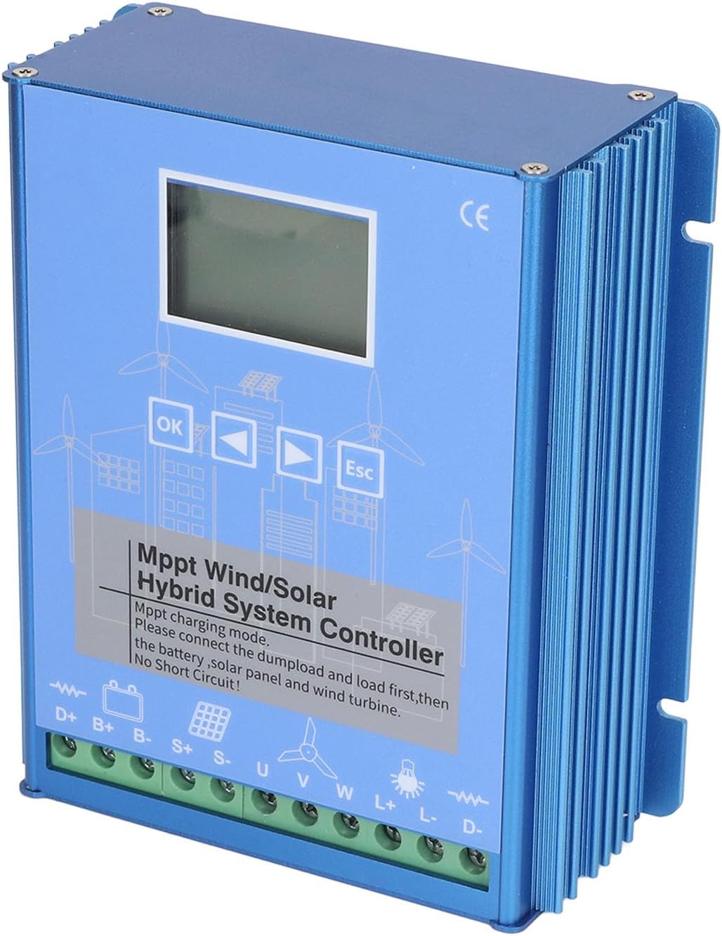 Hybrid Controller, MPPT PWM Charge Regulator, Wind Solar Charging Controller 800W Wind 600W Solar, 12V 24V Controller with Unloading Resistor