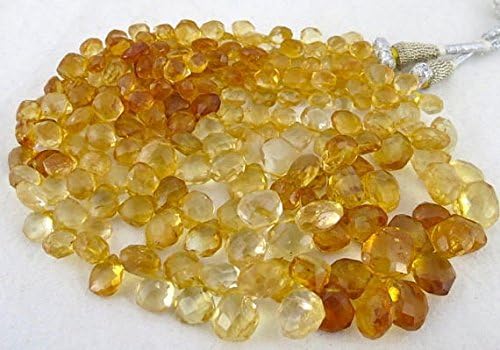 Natural CITRINE Heart Shape BRIOLETTE BEADS Necklace 16 INCHES 11MM TO 5MM