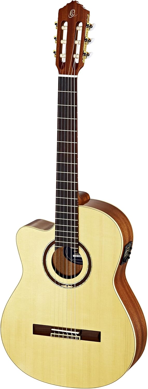 Ortega Guitars 6 String Performer Series Left-Handed Solid Top Slim Neck Acoustic-Electric Nylon Classical Guitar w/Bag, (RCE138SN-L)