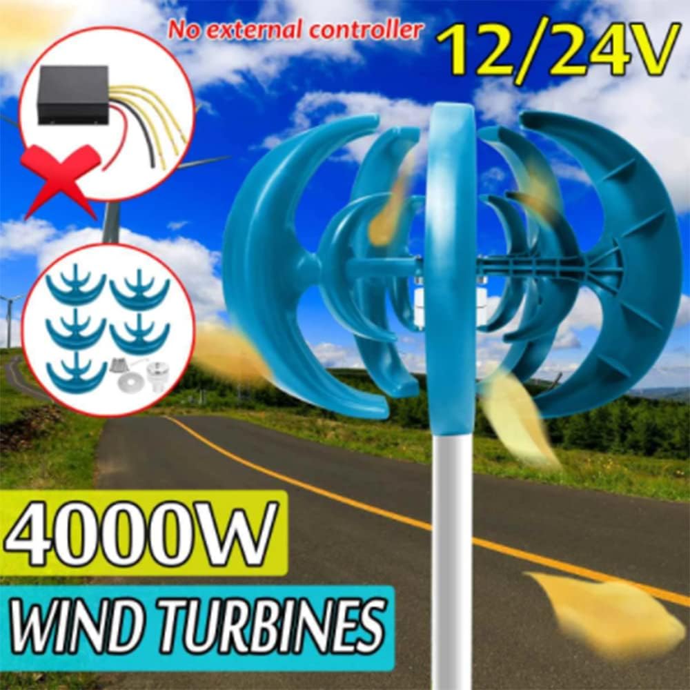 4000W 12V 24V Vertical Axis Wind Turbines Generator Lantern 5 Blades Motor Kit Windmill Energy Charge Turbines for Home Camping