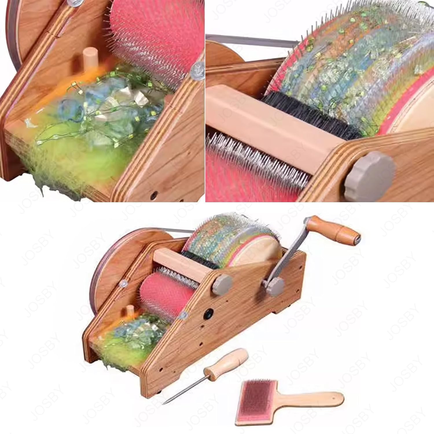 Drum Carder, Wool Fiber Carding Machine, Adjustable Roller Gap, Wool Felt-Making Tool, for Artistic Creation, DIY Craft