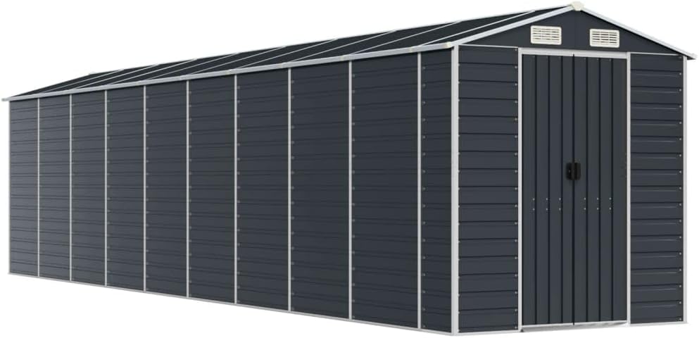 vidaXL Durable Outdoor Garden Shed - Galvanized Steel Storage Solution, Ample Space, Anthracite Color, Sloping Roof for Efficient Water Drainage