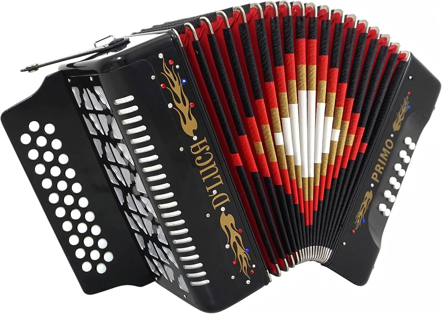 D'Luca Primo Button Accordion 31 Keys 12 Bass on FBE Key with Case and Straps, Black