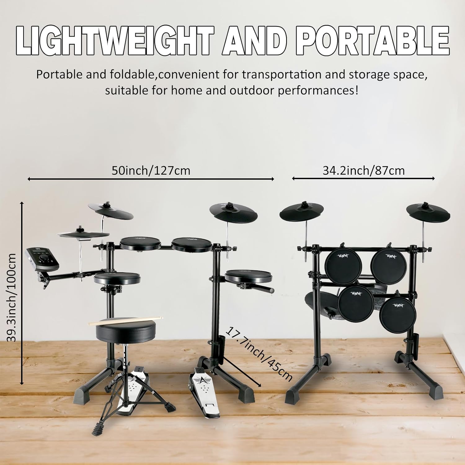 Electric Drum Set Electronic Drum Set for Beginner Electric Drums with Quiet Silicone Pads 20 Drum Set 350 Sounds 2 Pedals Bluetooth Sticks Drum Stool Headphone 6.35mm Audio Cable（Black）