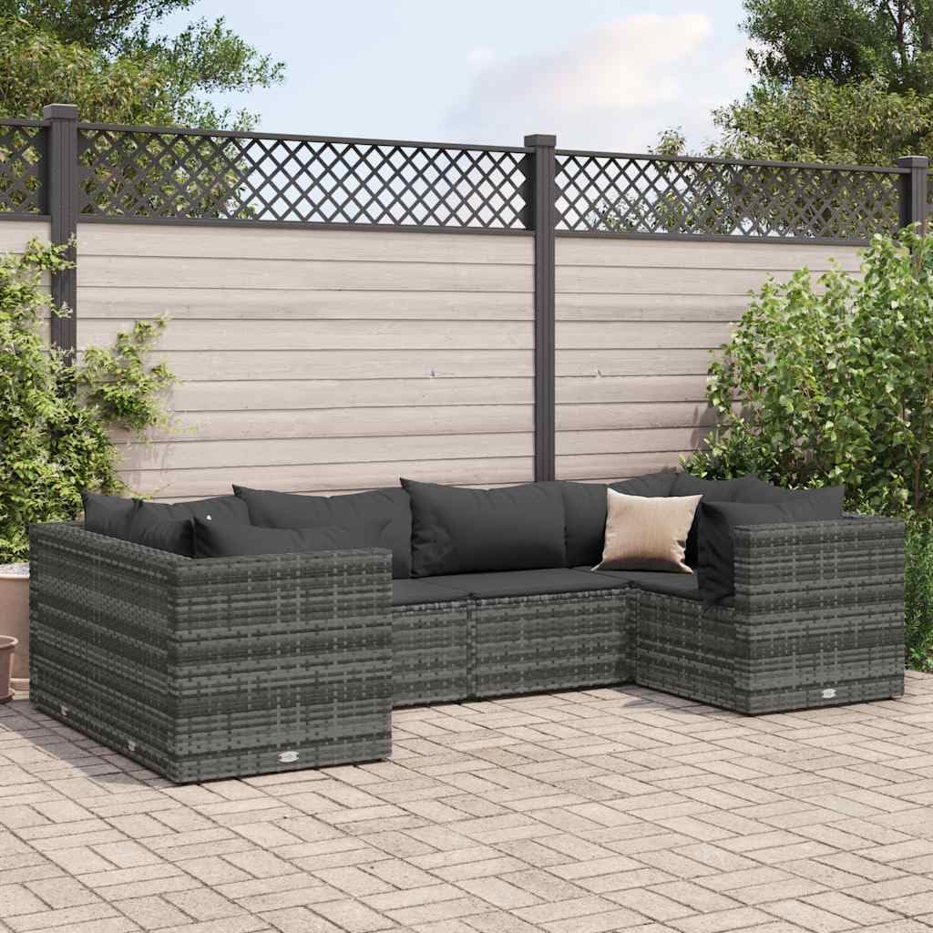 Patio Set 6 Piece Patio Lounge Set with Cushions Gray Poly Rattan