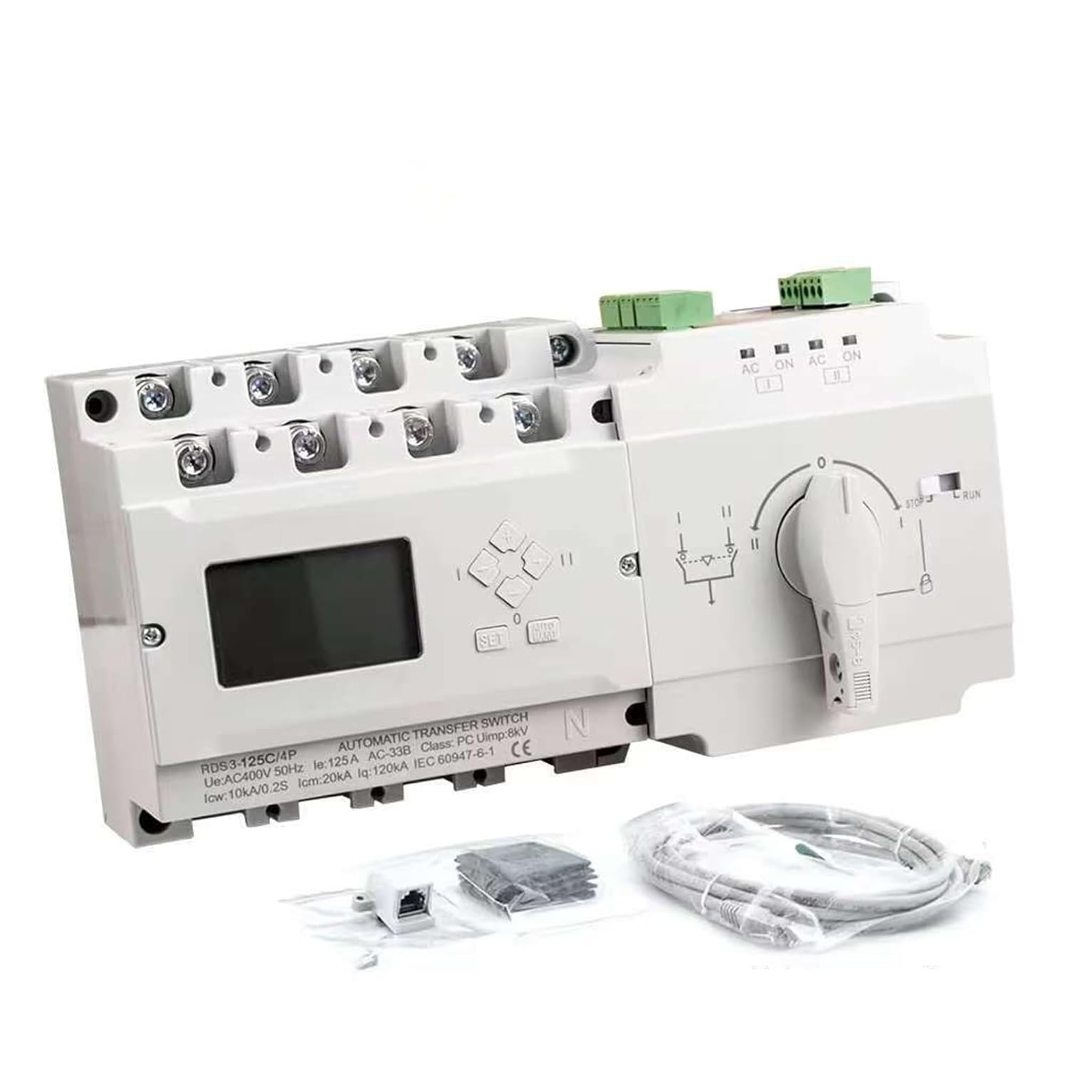 C/D Type 63A 100A 125A ATS Generator Dual Power Automatic Transfer Switch with Control Panel Circuit Breaker(125A D Type Cable)