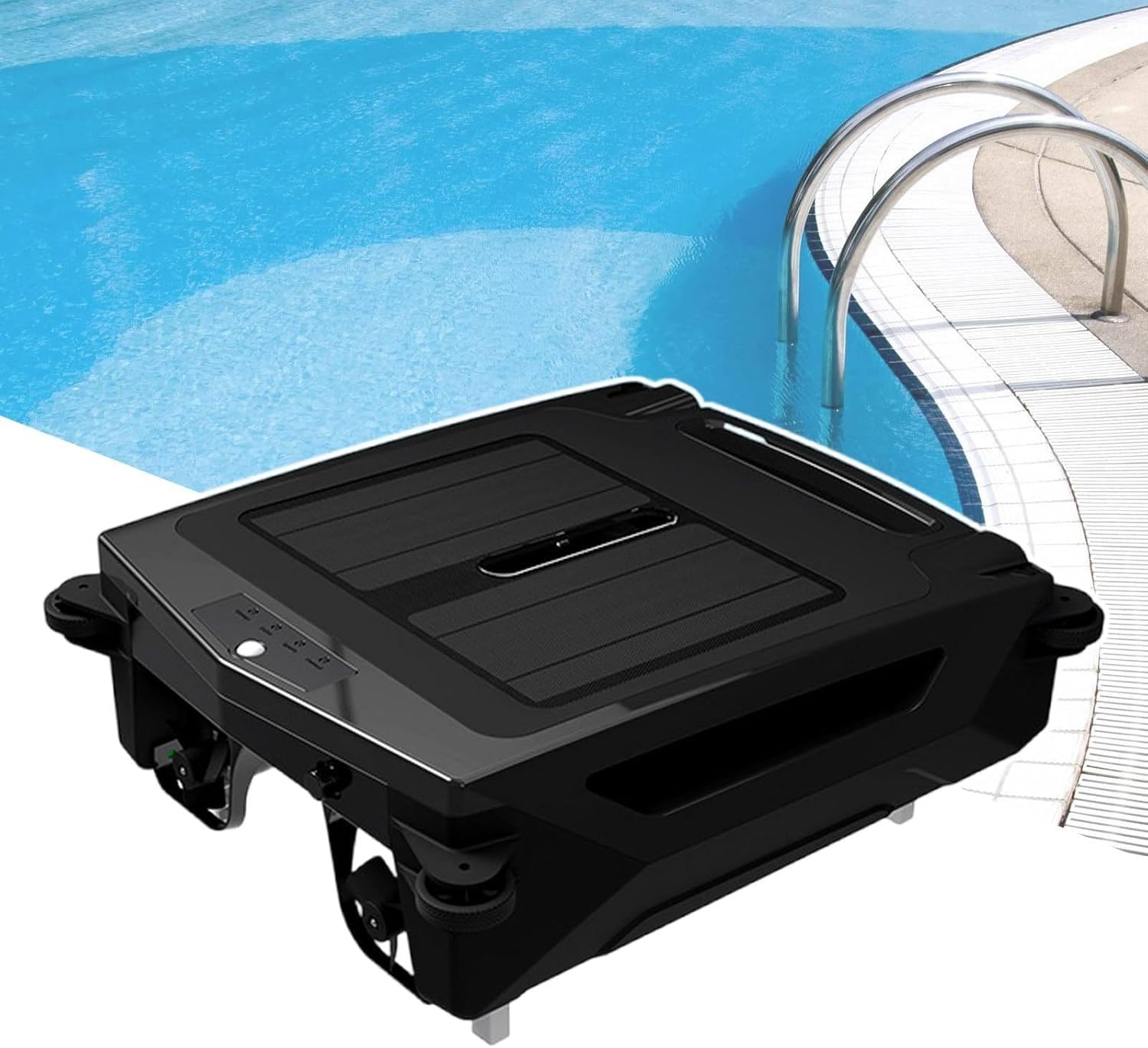 Solar Powered Automatic Robotic Pool Skimmer Cleaner, Cordless Pool Cleaner with Obstacle Avoidance, Day and Night Cleaning, Suitable for All Pools