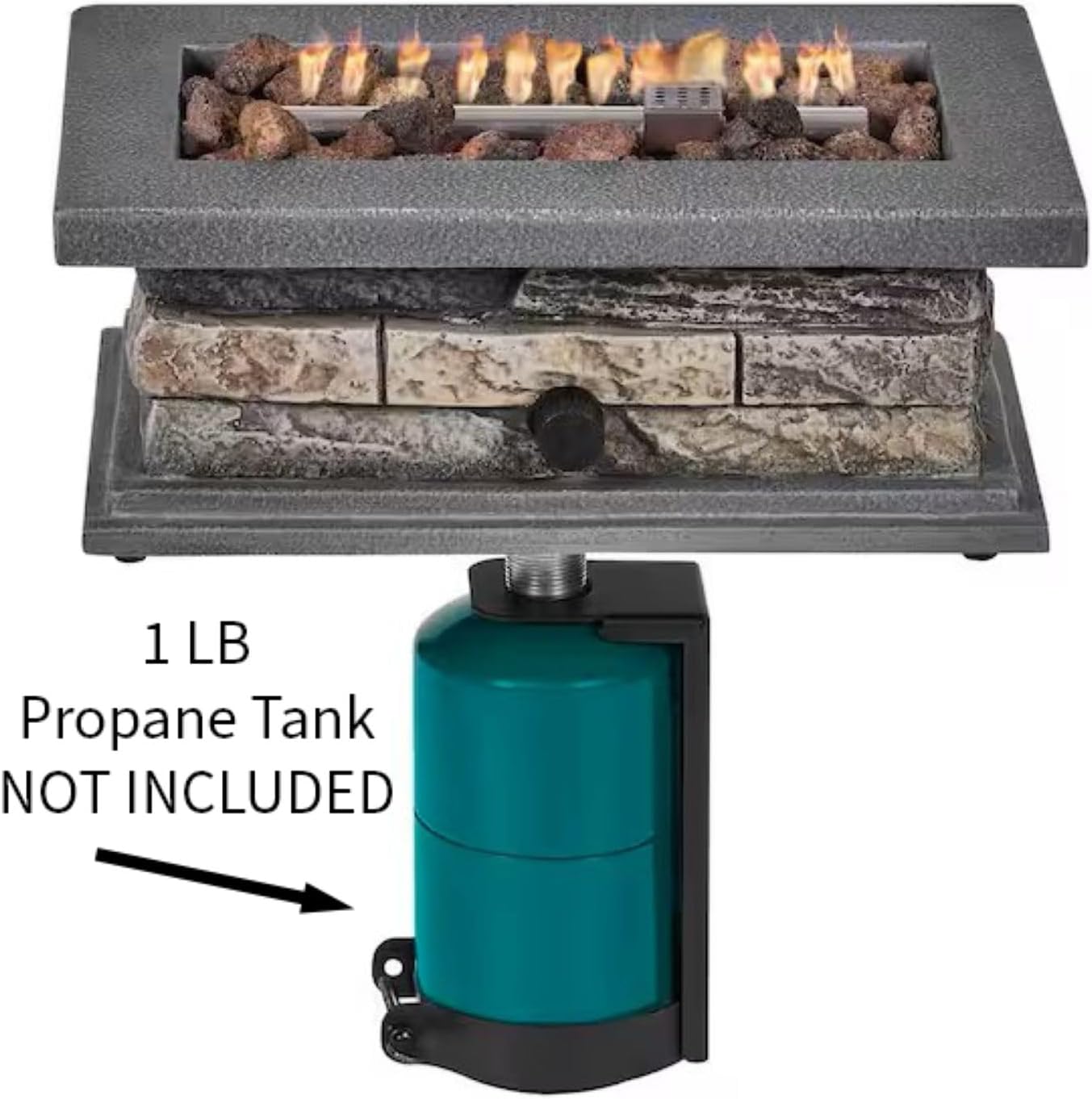 Envirostone Outdoor Propane Fire Pit, 15,000 BTU Stone Look Rectangle Tabletop, 14.125 x 11.25 Inch, Gray with Lava Rocks, 1 lb Tank Compatible