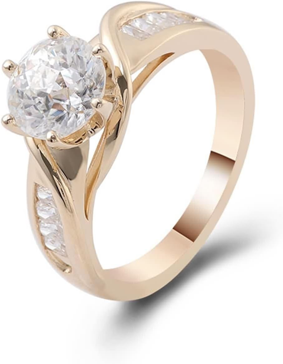 Moissanite Wedding Bands, Women's Ring Round White Gold Jewelry 9/14/18K Gold for Mother