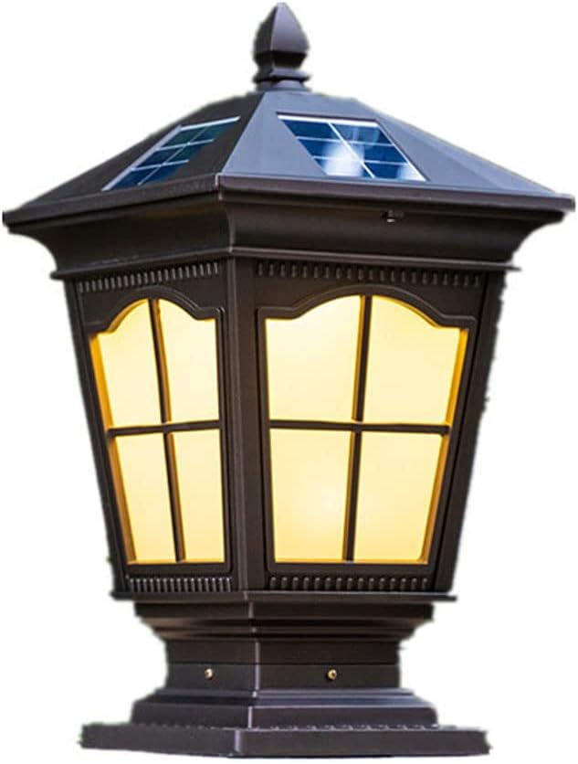 Solar Post Lantern Lamp,Three-Color LED Waterproof Column Lamp Lantern,Outdoor Courtyard Gate Bollard Pillar Light,Villa Walled Community Landscape High Brightness Stigma Lamps,for Fence,Deck