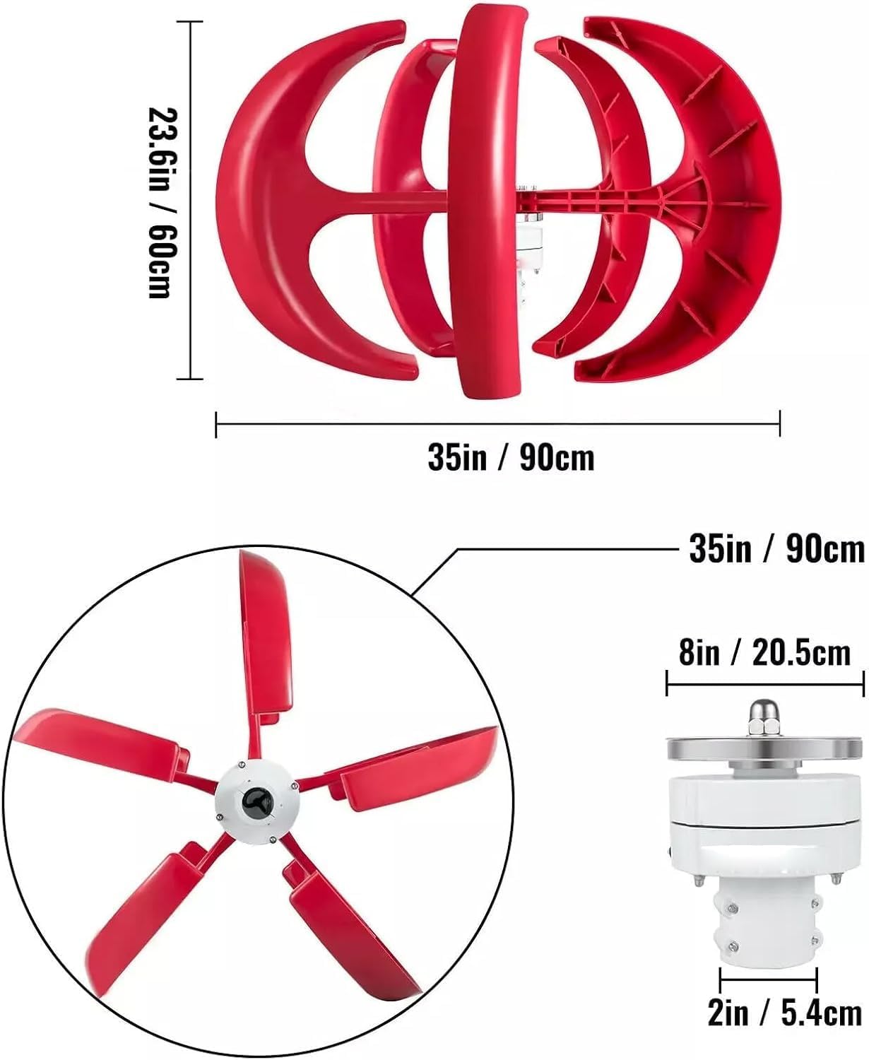 CAJUCA 9000W Lantern Wind Turbine 5 Blades Vertical Axis Wind Turbine Generator Lantern Suitable for Home Hybrid Street Lamp Use