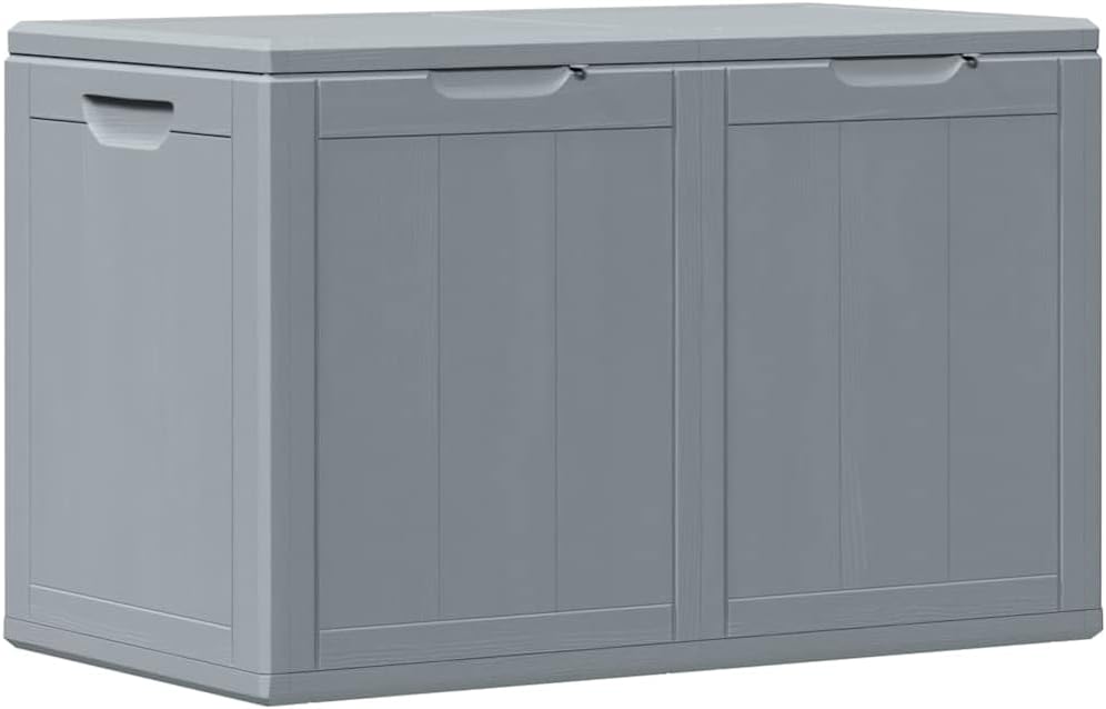 vidaXL Patio Storage Box- 47.6-Gallon Capacity- Gray PP Rattan- UV Weather Resistant- Lightweight- Easily Assembled- Modern Design