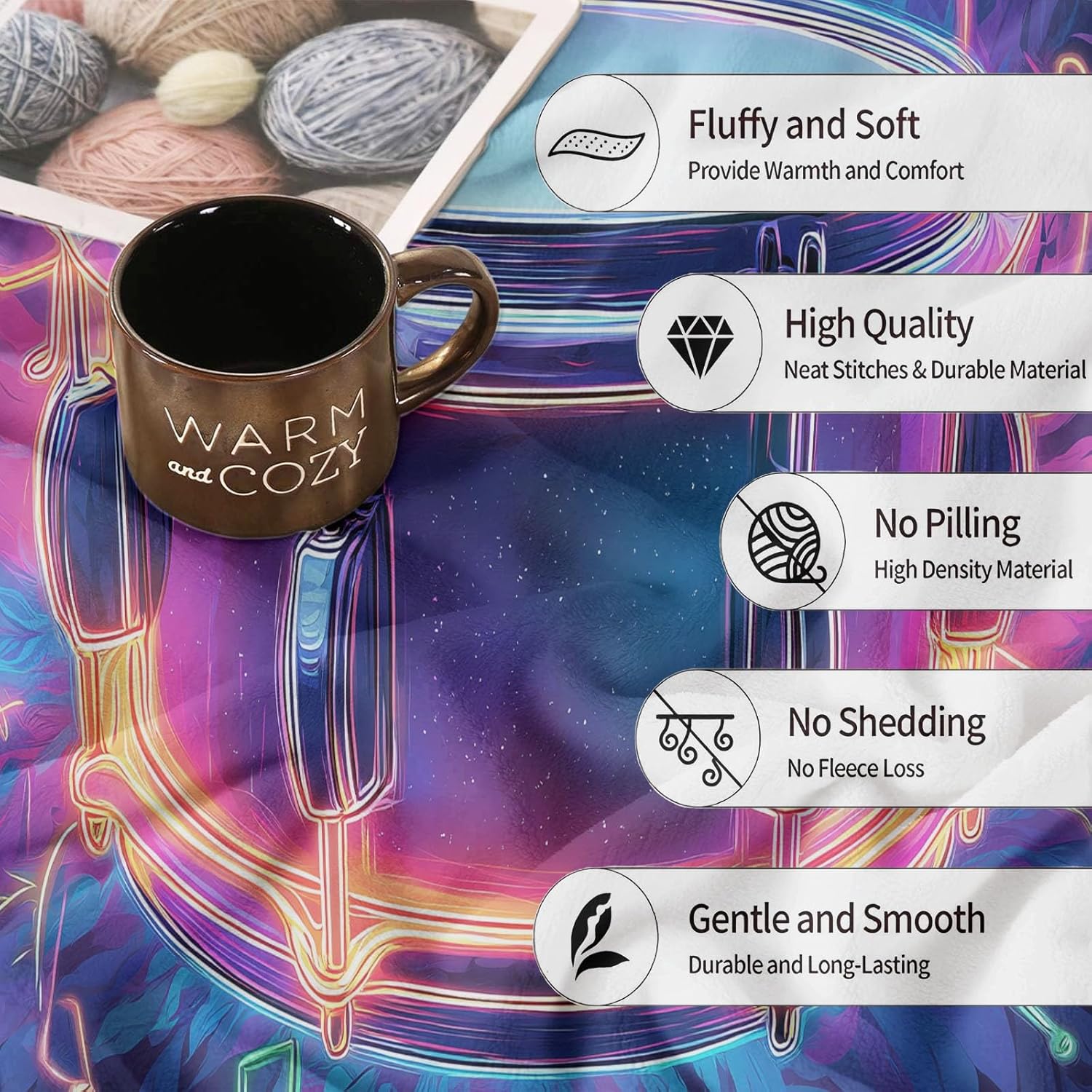 Throw Blanket Size for Couch Dark Blue Bedding Soft Lightweight Plush Drum Set Pattern Blankets, Sofa Bed Office Chair Throws for Boys Girls Modern Music Style Blanket Throws 90