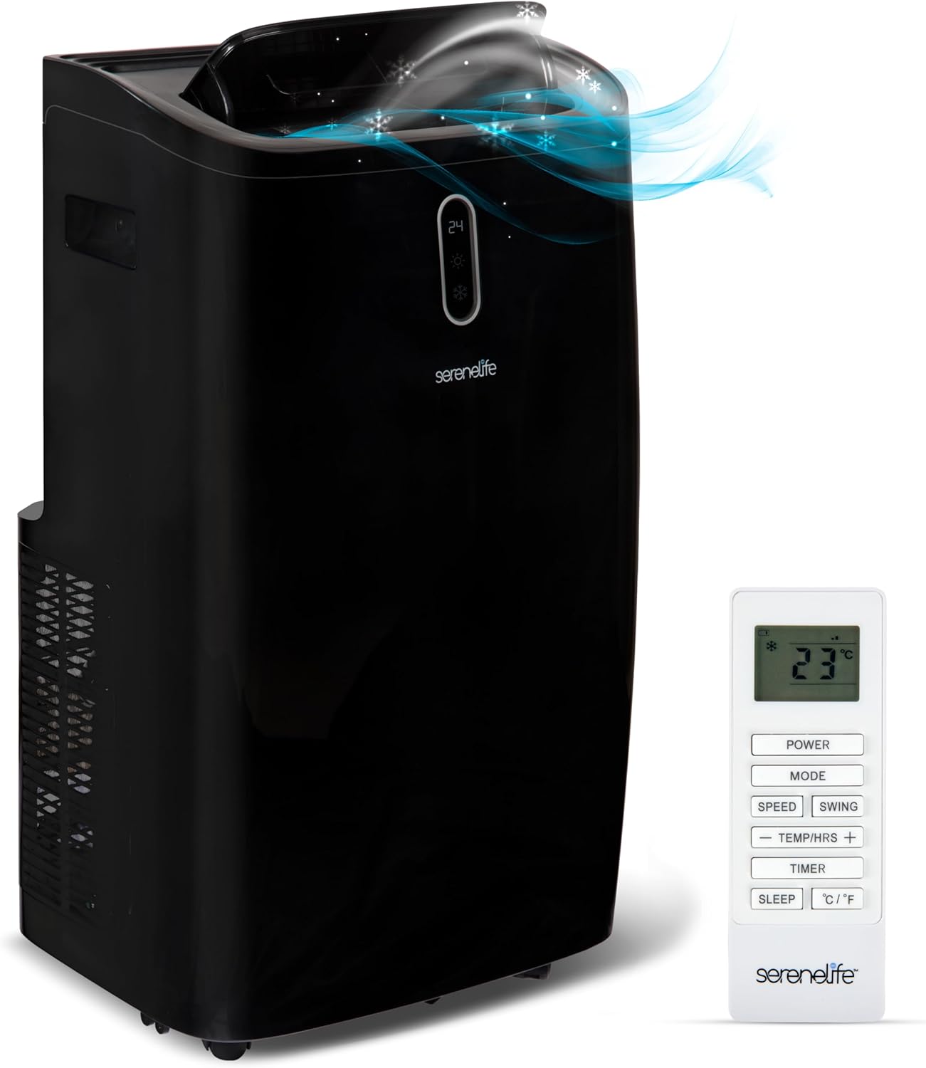 SereneLife 14000 BTU Portable Air Conditioner - 115V Compact Standing Air Conditioner for Room Up to 450 Sq. Ft., 3-in-1 Floor AC Unit with Remote Control - Universal Casters, Window Mount Kit