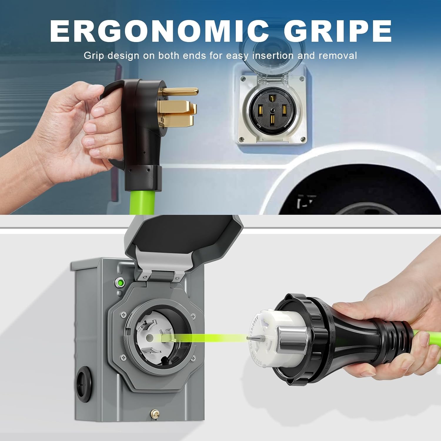 50 Amp Generator Cord and Power Inlet Box Kit, 15Feet 50A 4 Prong Heavy Duty RV Extension Cord NEMA 14-50P to SS2-50R STW 6/3+8/1 AWG Gauge Wire Cable for RV Camper & House,Pre-Drilled, ETL Listed