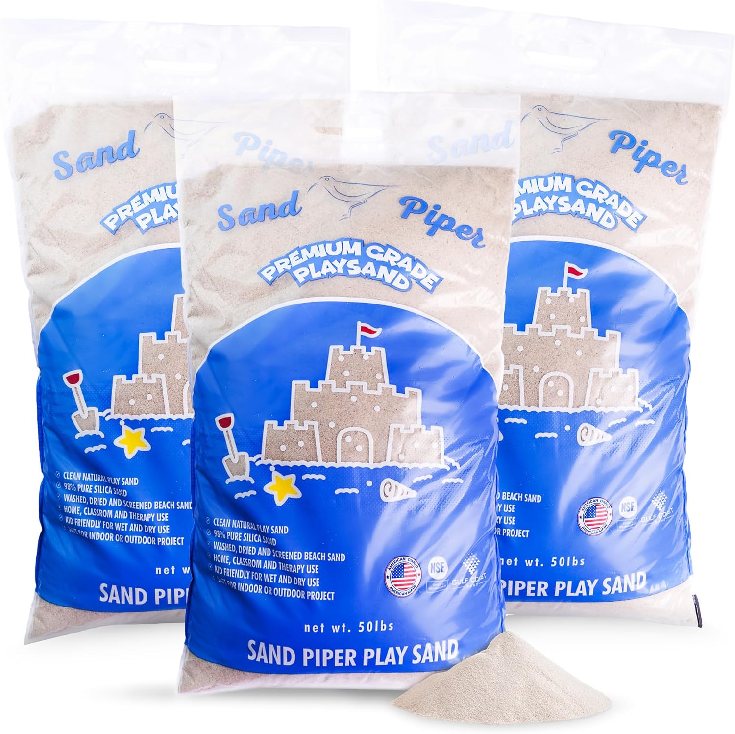 OptiFlow Sandpiper 50 Pound Premium Grade Multi-Use Play Sand with Chemical Free Formula for Sandboxes, Pet Areas, Pavers, and Walking Stones, 3 Pack