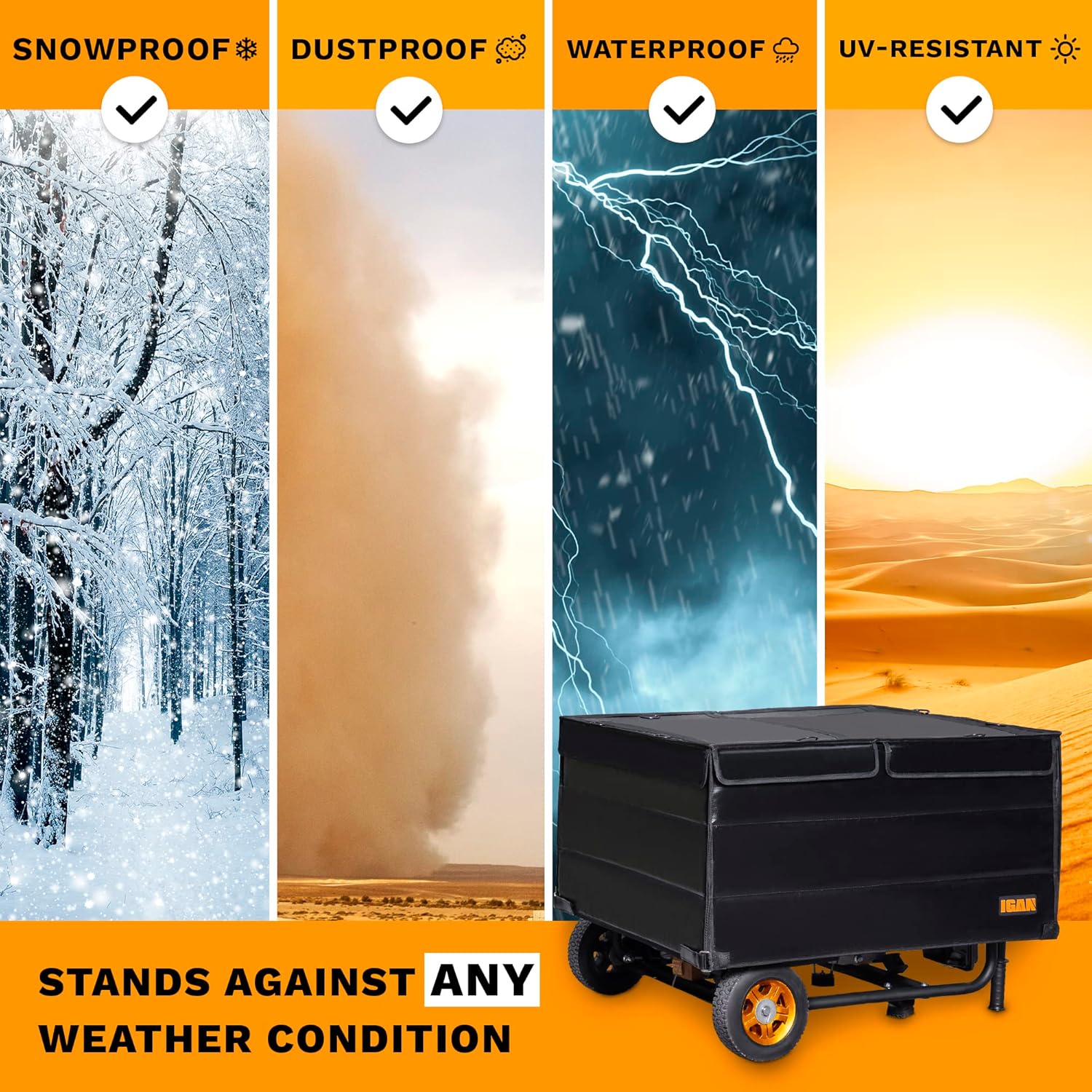 IGAN Generator Covers While Running for most 3500w-12000w Generators - Ultra Heavy Duty Generator Covers for Outside - Portable Waterproof Generator Cover, Generator Enclosure Outdoor, Black