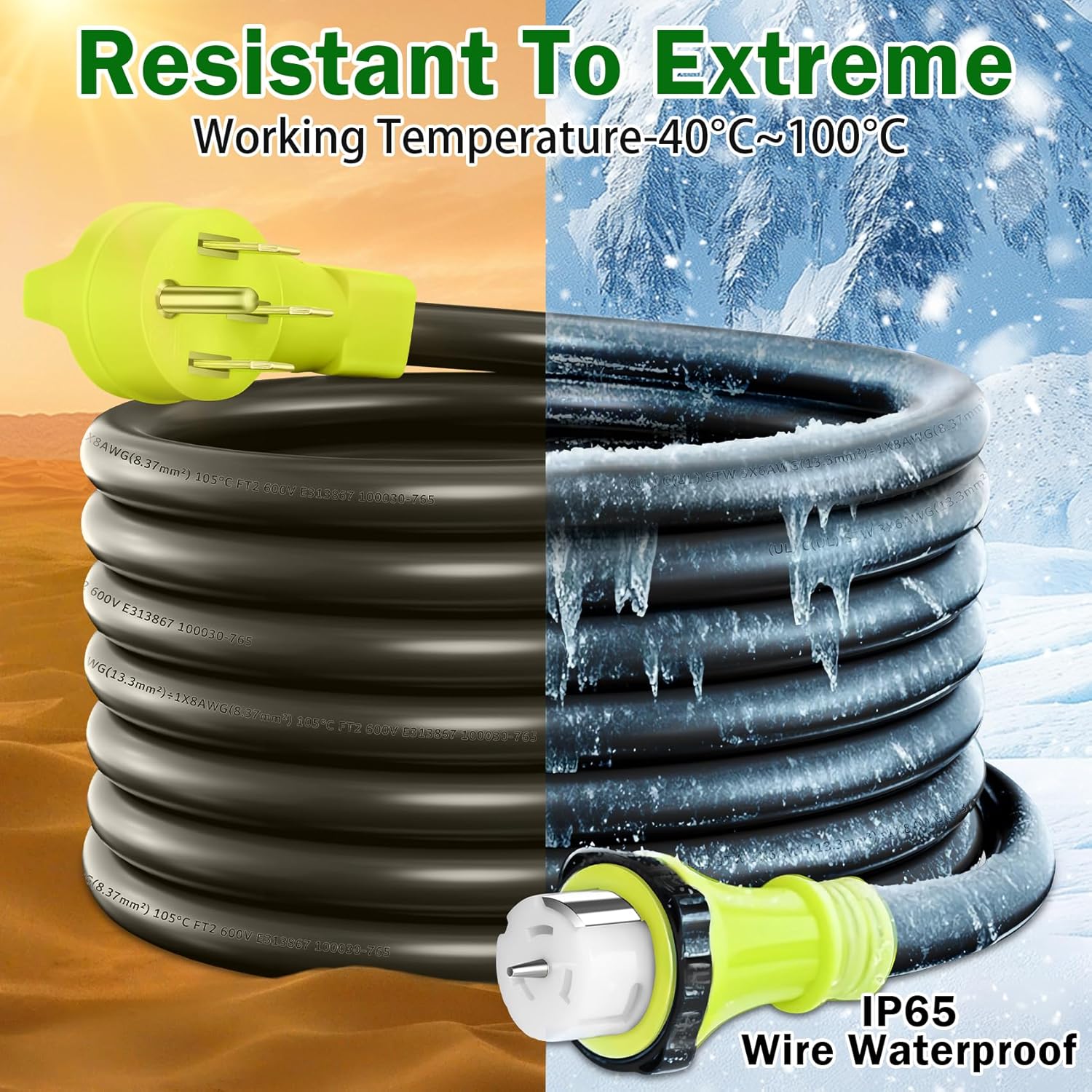 50 Amp Generator Cord, 25FT 50 Amp RV Extension Cord with Twist Lock, Generator Cord 50A 4 Prong, NEMA 14-50P/SS2-50R Heavy Duty 6/3+8/1 AWG STW Wire for RV Camper & Generator to House