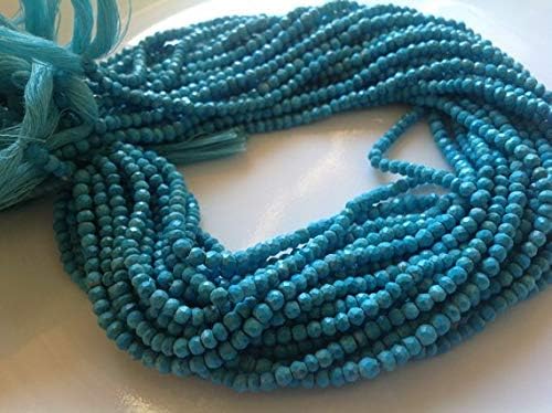 13 inch natural beads strand of 3-4mm faceted round turquoise gemstone beads for DIY jewelry - necklace, bracelet, earring, ring.