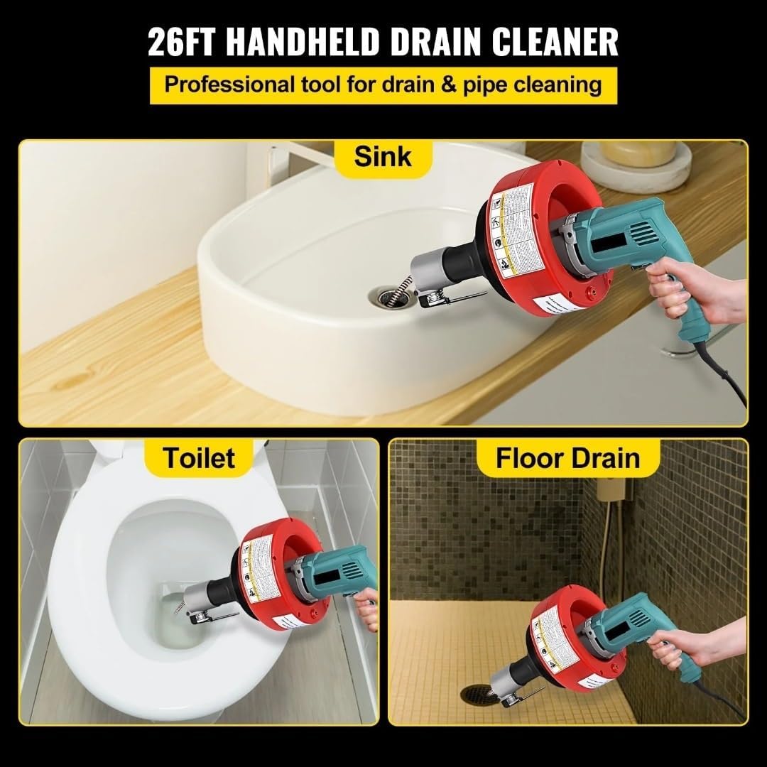 20-65mm Manual Pipe Unblocker Kitchen Sink Toilet Sewer Dredge Cleaning Clogs Machine 8M Handheld Electric Drain Cleaner