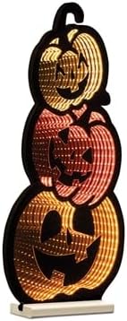 Melrose Triple Jack-o-Lantern Ekkolight Infinity Light, 23-Inch, Orange, Acrylic Halloween Decor