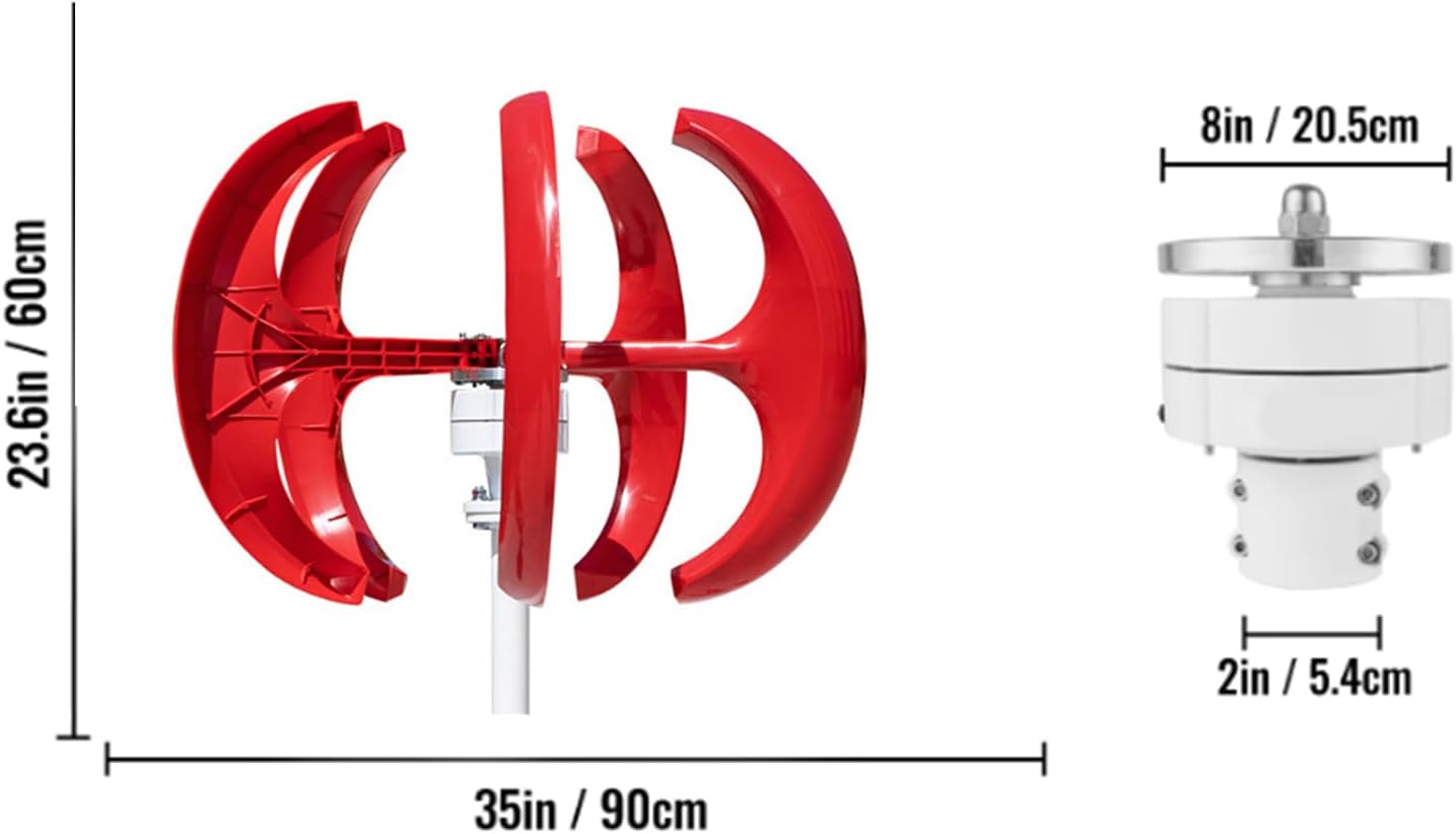 1000W Wind Turbine Generator,12V 24V 48V Three-Phase Vertical Windmill 5 Blades Energy Generator with Controller Suitable for Courtyard Lighting(Red)