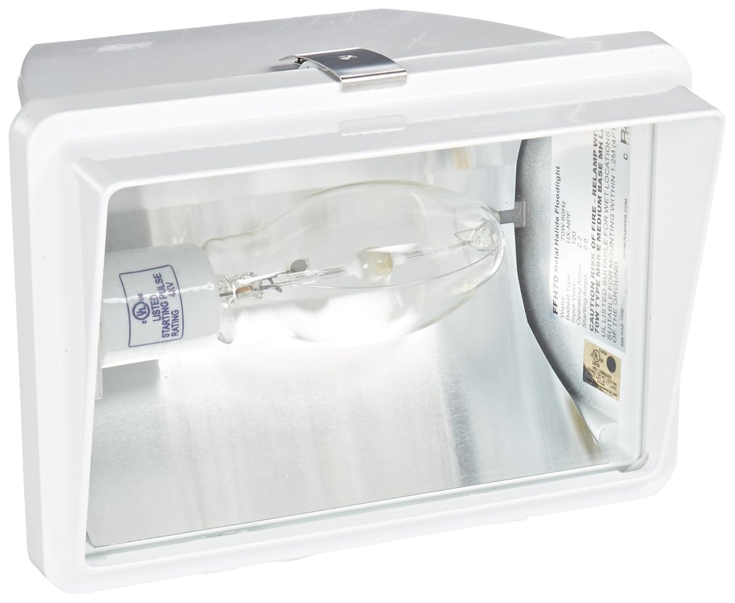 RAB Lighting FFH70W Metal Halide HID Future Floodlight, ED17 Type, Aluminum, 70W Power, 5600 Lumens, 120V, White