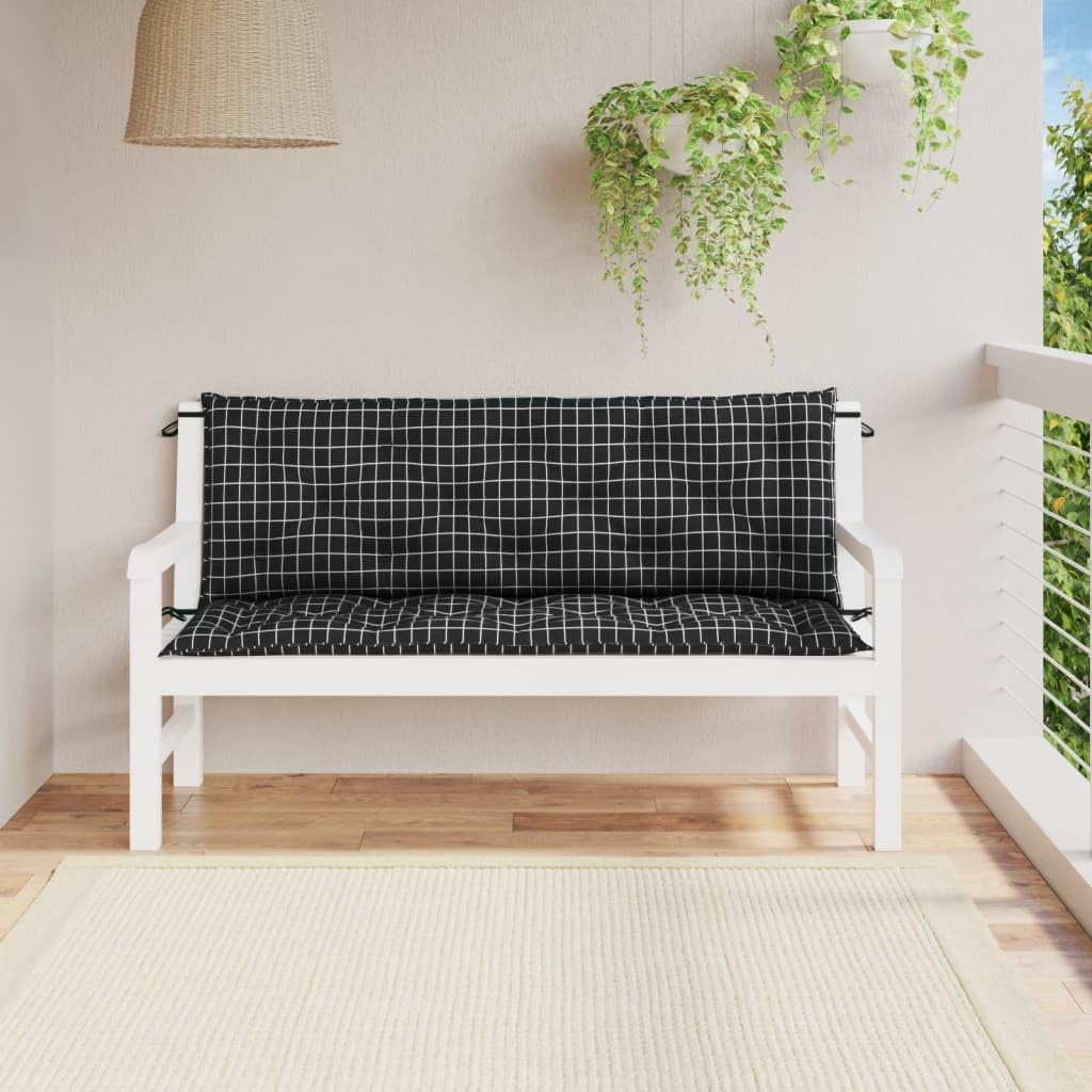 Garden Bench Cushions 2pcs Black Check Pattern 59.1