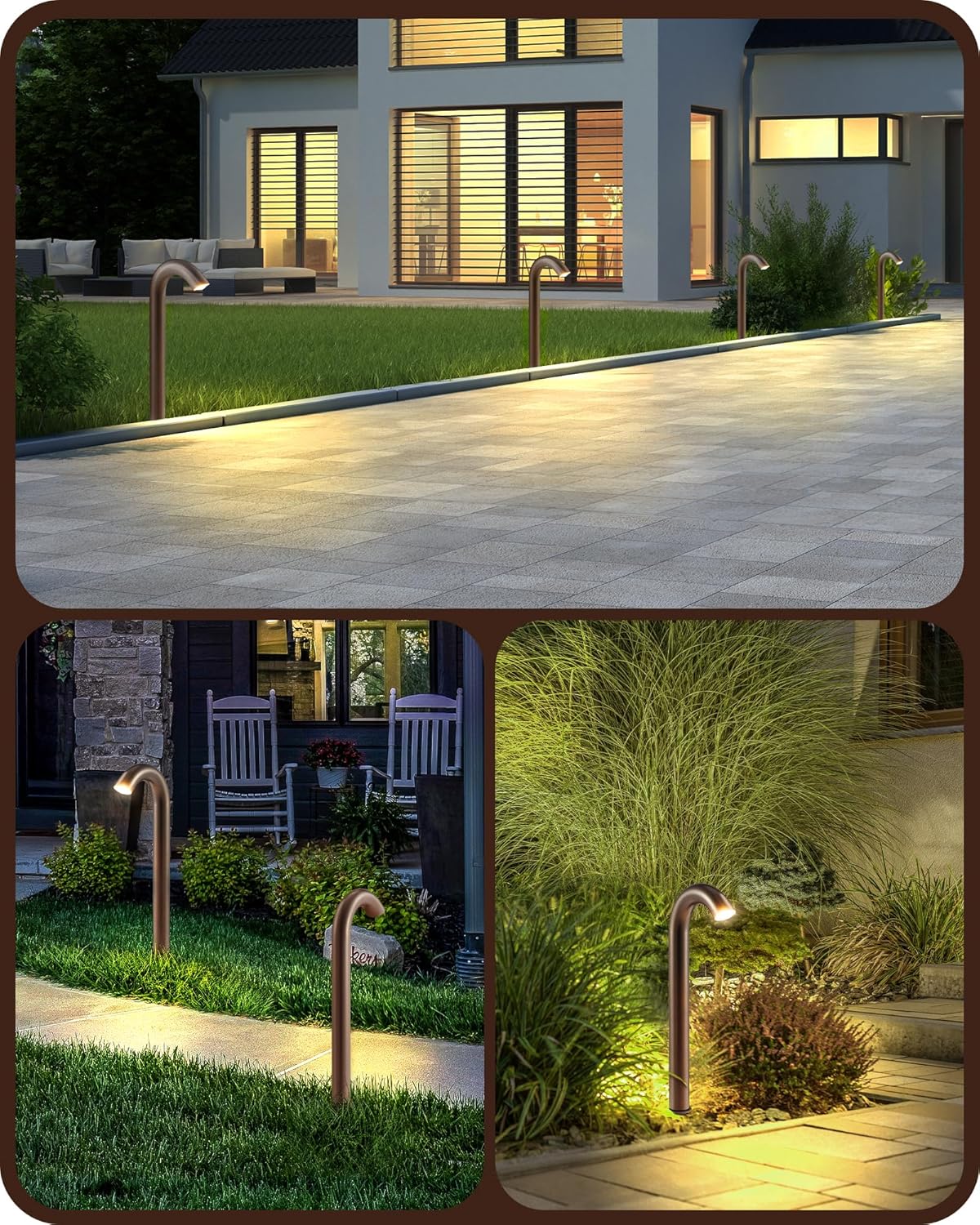 EDISHINE Bronze Low Voltage Landscape Lighting, 3W 3000K 200LM Bright LED Pathway Lights Wired, IP65 Outdoor Landscape Lighting & Accessories, CRI80 Aluminum Bent Pipe Path Light for Garden Yard