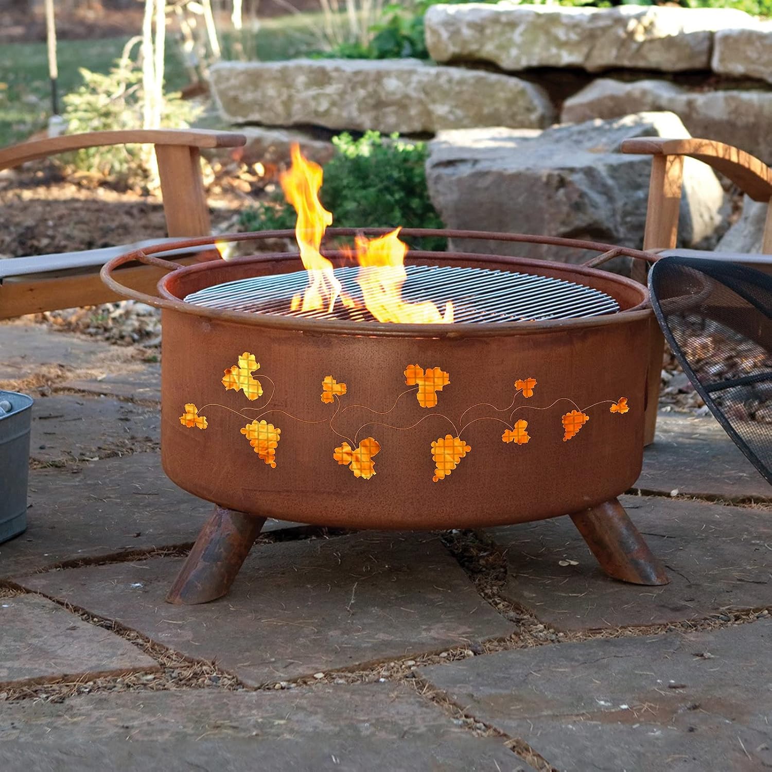 Patina Products F111 Grapevines Steel Outdoor Fire Pit - 24 x 24 x 11 inch - Natural Rust Patina Finish