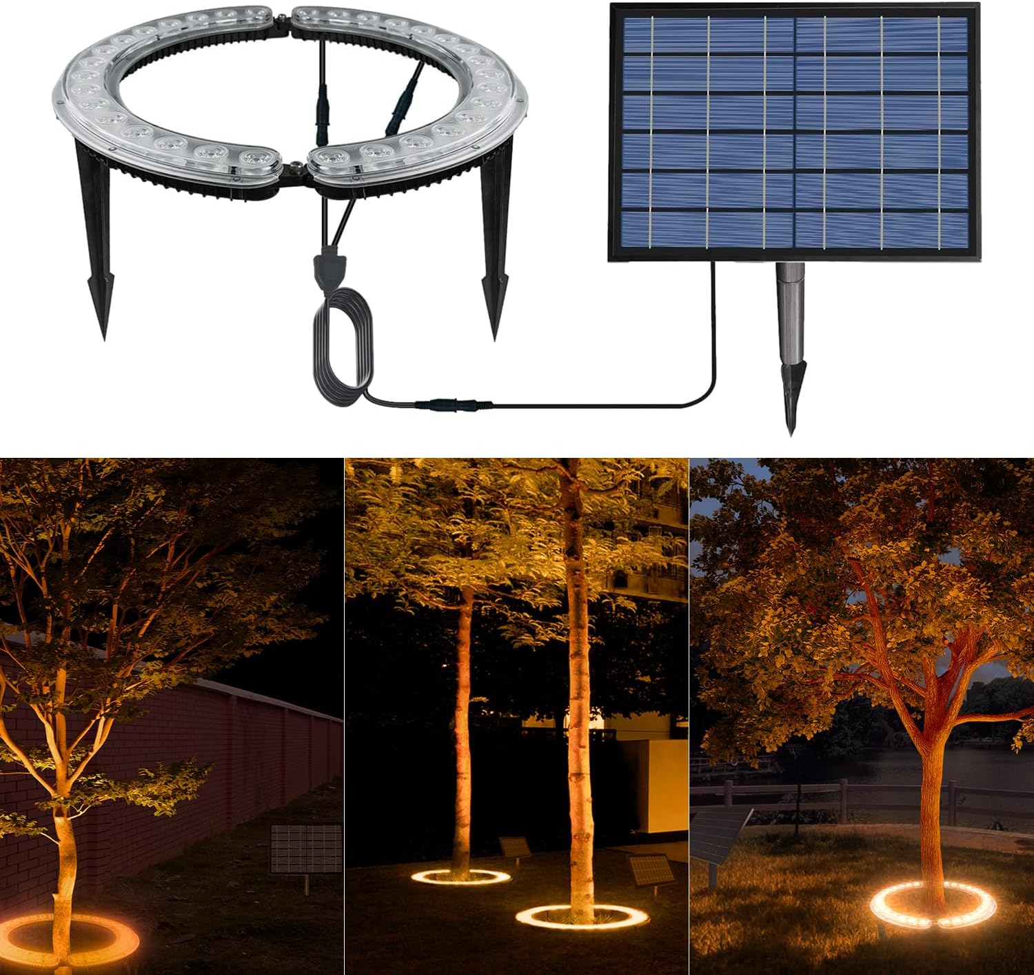 Solar Palm Tree Lights Outdoor, Dusk to Dawn, 32 LED DC5V Ring Lamps Waterproof for Party Garden Yard Home Wedding Christmas Halloween Holiday Decoration Lighting(Warm Light)