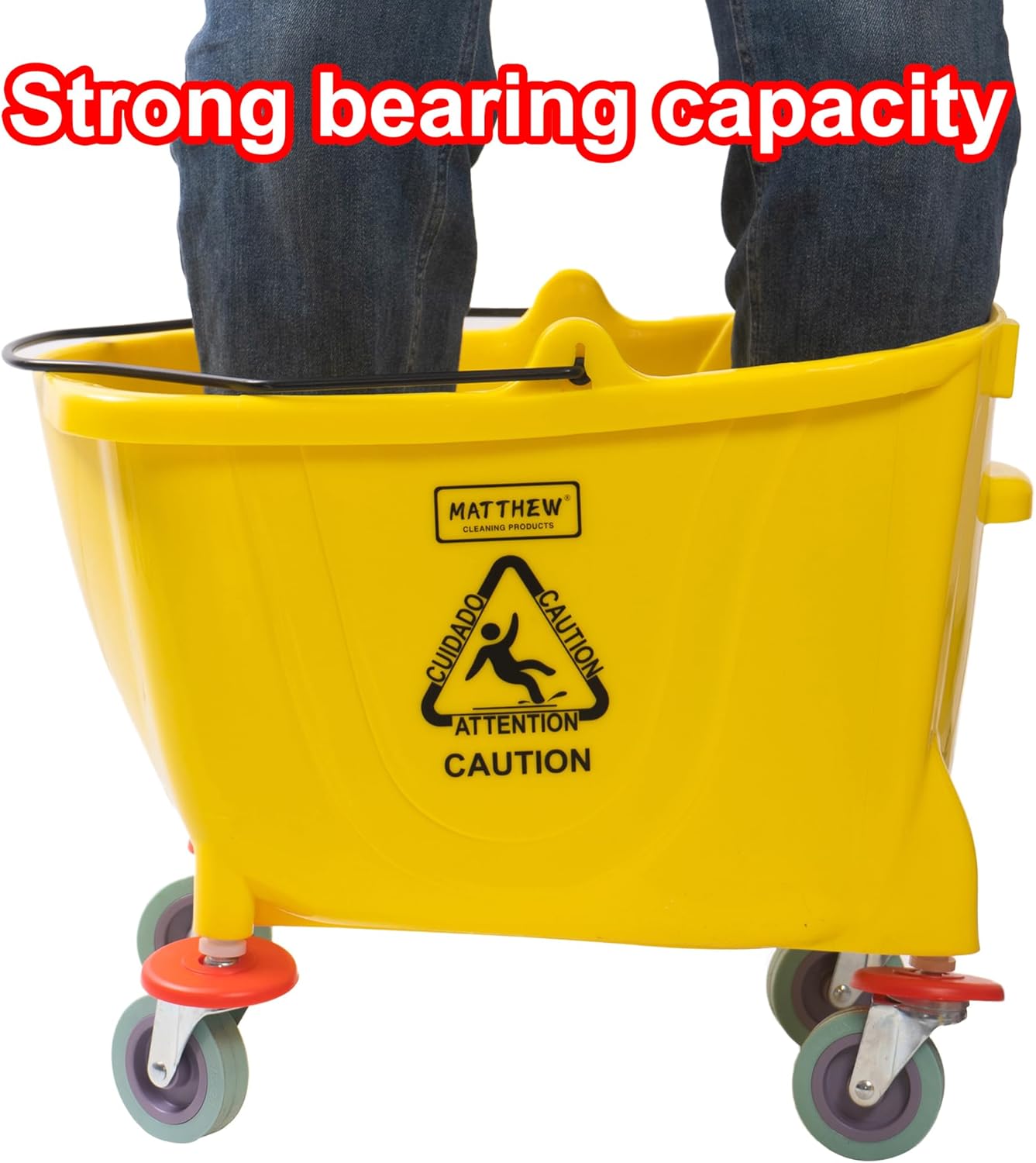 MATTHEW CLEANING 34Quarts Commercial Mop Bucket INCL.Wet String Mop with Down Press Wringer On Wheels,Industrial Heavy-Duty Floor Cleaning w/Handle, Mop Bucket for Home,Offices,Commercial, Restaurants