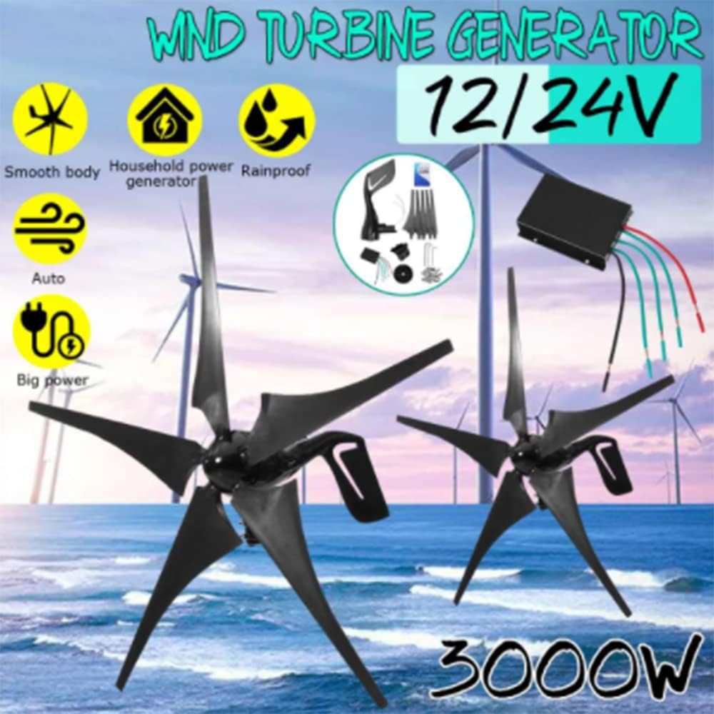 3000W 5 Blades Free Energy Windmill 12V 24V Wind Power Wind Turbine Generator with Controller for Home Outdoor Camping Use