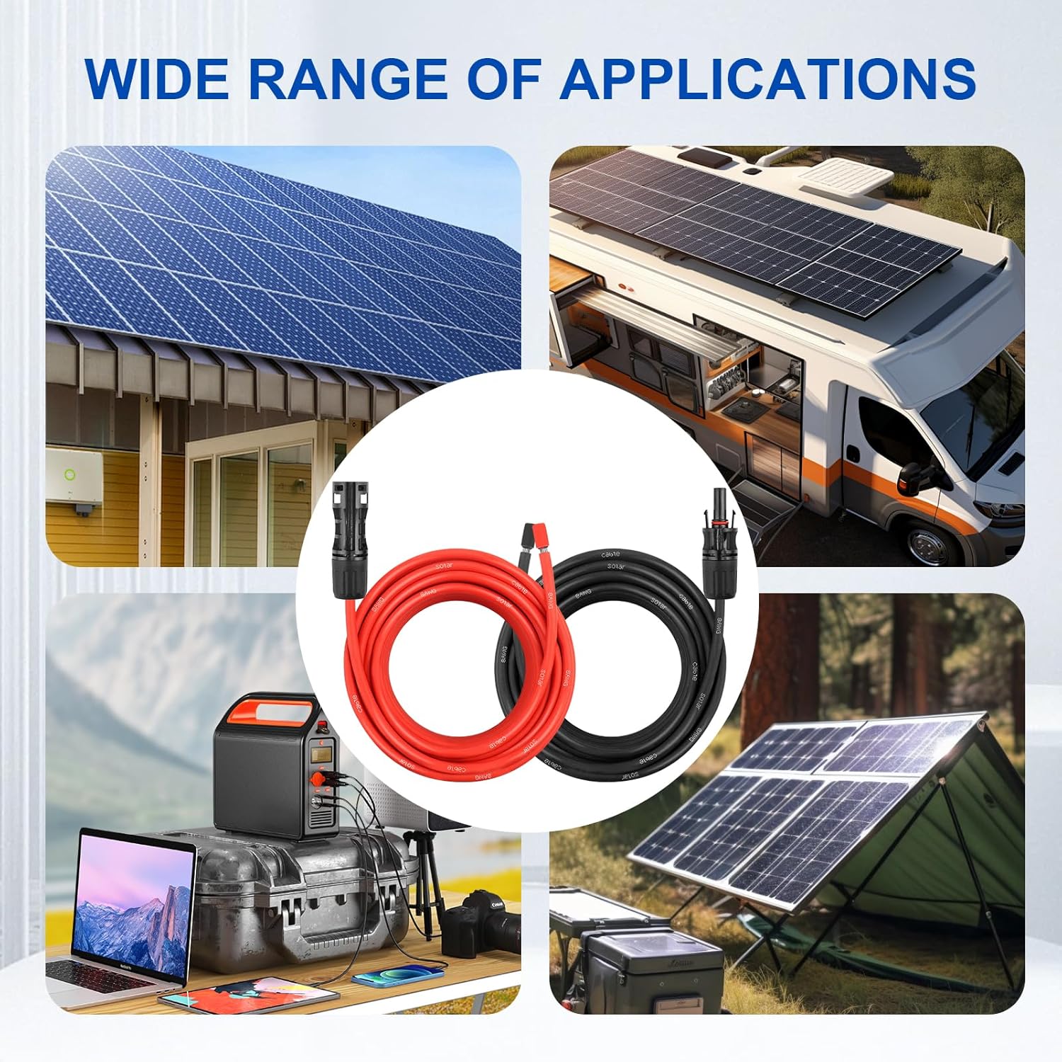 8AWG Solar Extension Panel Cable - 30FT Solar Wire with Waterproof Female and Male Connector and Solar Panel Adaptor Kit Tool PV Wire for RV, Home, Boat, Solar Panels(30feet Red + 30feet Black)