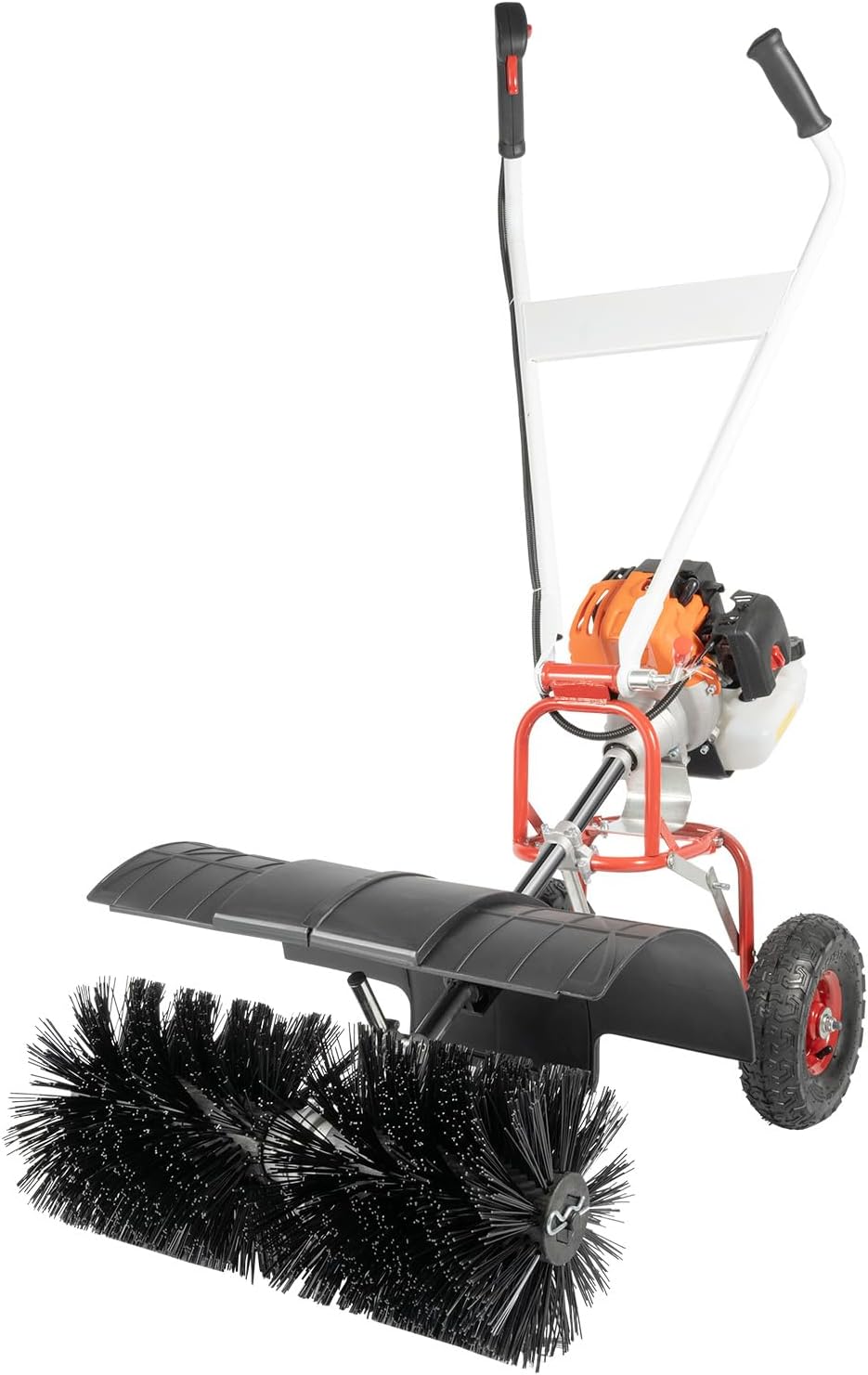 52CC Walk Behind Power Sweeper Broom, 2-Stroke 2.5HP Single-Cylinder Air-Cooling Gas Power Sweeper Snowplow Broom Driveway Lawns Artificial Grass Power Brush Lawn Sweeper Cleaner Tools for Sidewalk