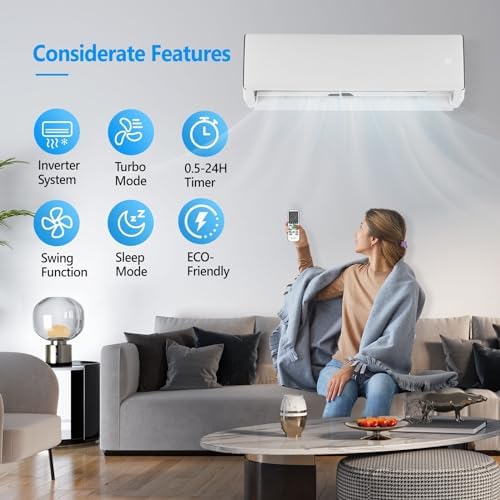 Bonnlo 17000 BTU Mini Split Air Conditioner & Heater, 17 SEER2 230V Inverter Ductless Wall AC Unit for Rooms up to 1000 Sq. Ft with Pre-Charged Condenser, Heat Pump & Installation Kit