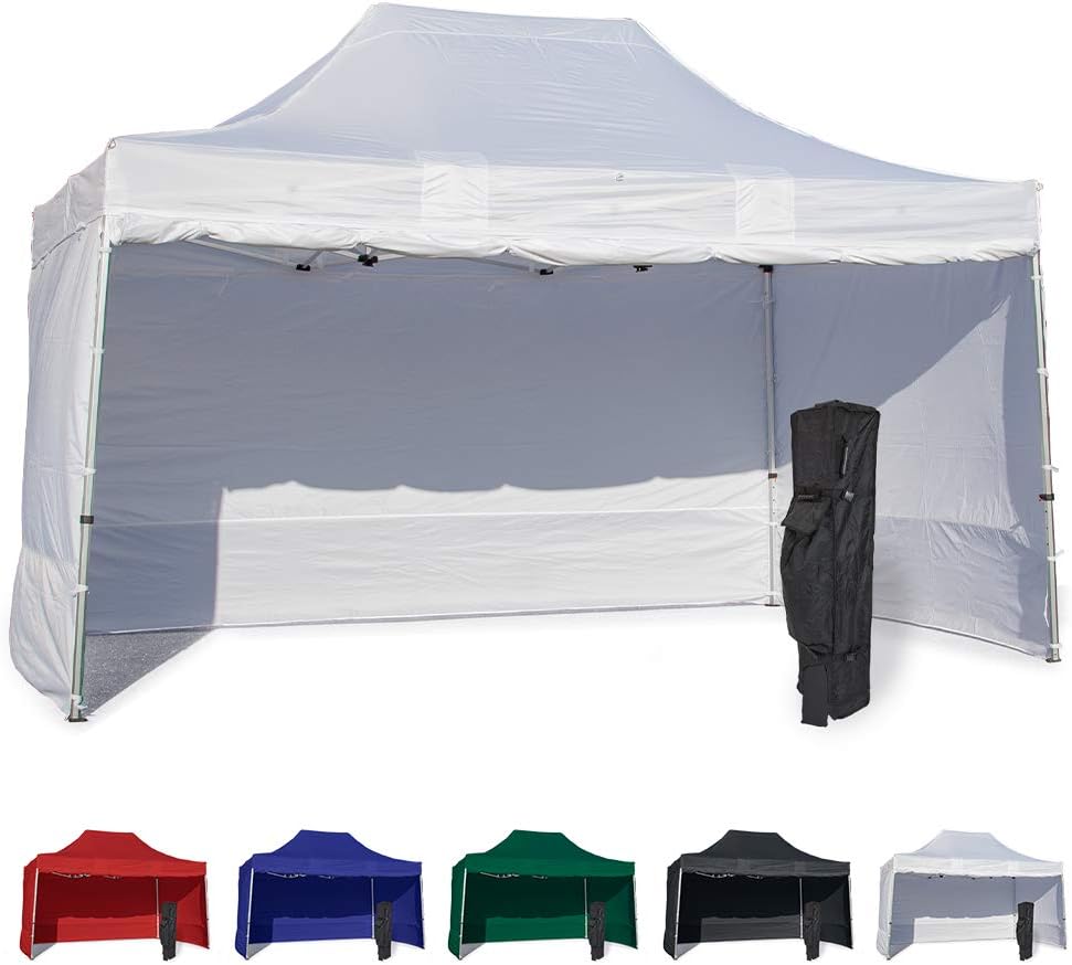 Vispronet 10x15 Instant Canopy Tent and 4 Side Walls – Commercial Grade Steel Frame with Water-Resistant Canopy Top and Sidewalls – Bonus Canopy Bag and Stake Kit Included (White)