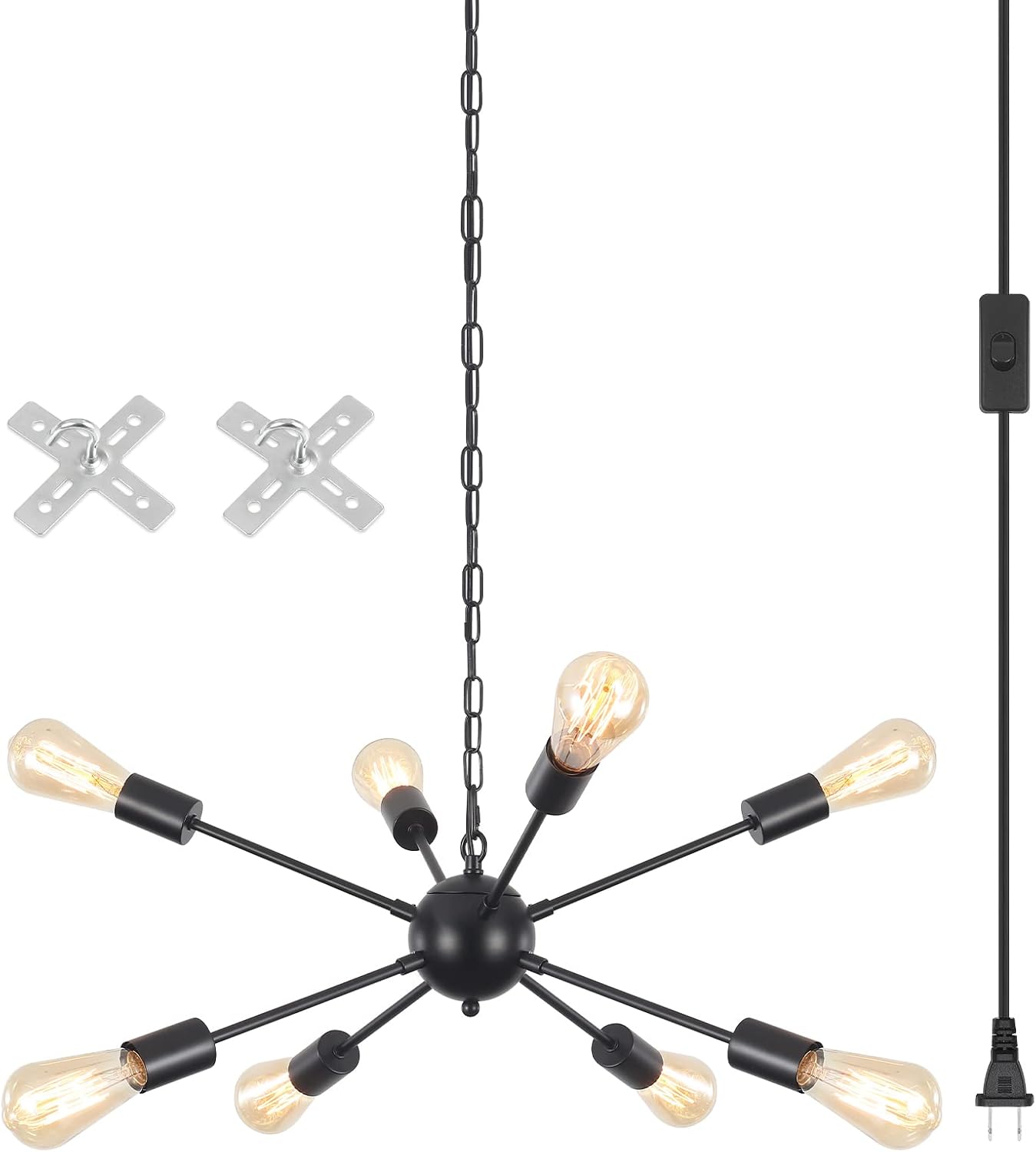 Plug in Chandelier Black Chandeliers Light Fixture Cord On/Off Plug in Ceiling Lights 8-Lights Kitchen Island Pendant Lighting Dining Room Light Fixture Chandeliers for Bedroom