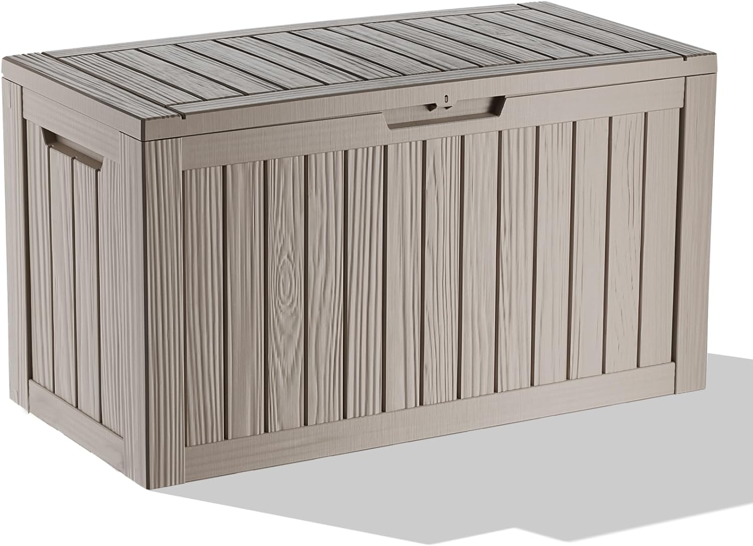 Vixzen 80 Gallon Deck Box,Resin Outdoor Storage Box with Lockable for Patio Furniture, Pool Accessories, Garden Tools, Waterproof Outside Storage Box, Light Brown