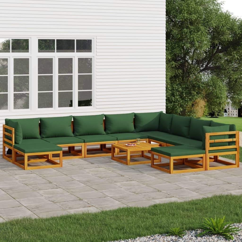 11 Piece Patio Lounge Set with Green Cushions Solid Wood,Elegant Acacia Wood Outdoor Patio Lounge Set: Comfort and Durability for Your Outdoor, Patio Furniture Sets, Outdoor Furniture Sets