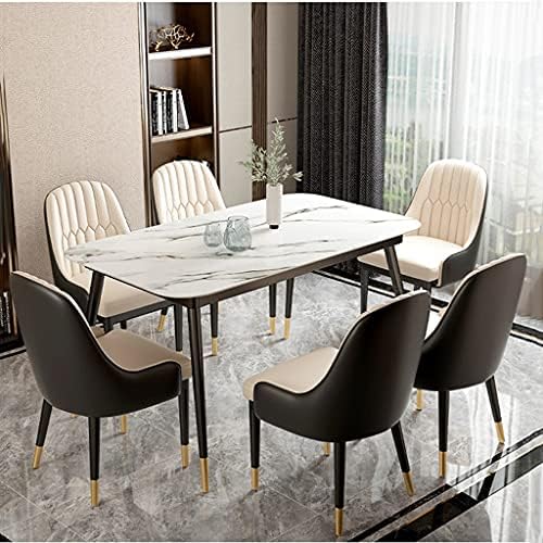 Kitchen Dining Room Furniture Chairs Modern PU Leather High Back Padded Soft Seat Dining Chairs with Backrest Black Metal Legs for Office Lounge Dining Kitchen Bedroom (Color : Beige+Brown)